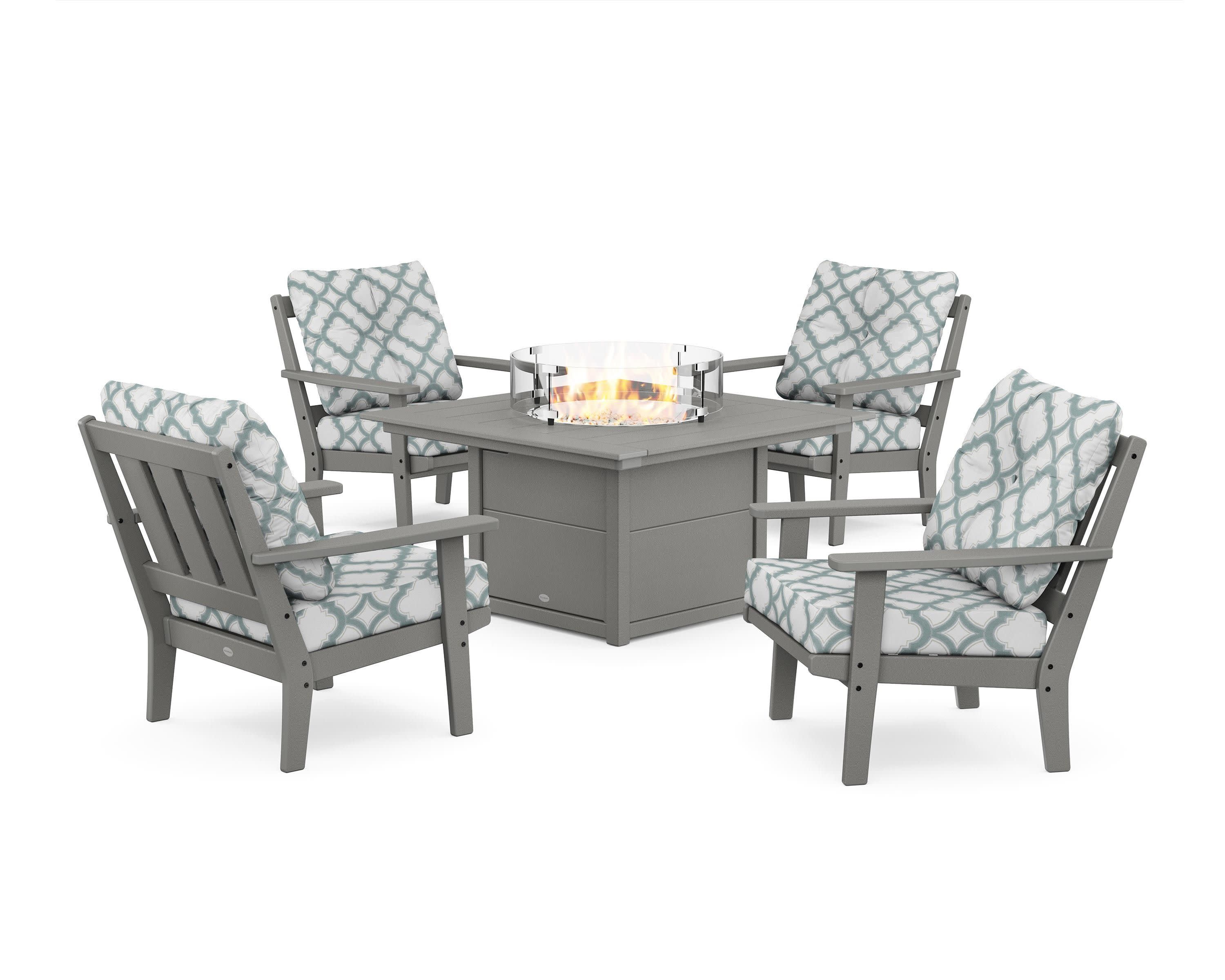 Oxford 5-Piece Deep Seating Set with Fire Pit Table in Slate Grey / Trellis Glacier Spa