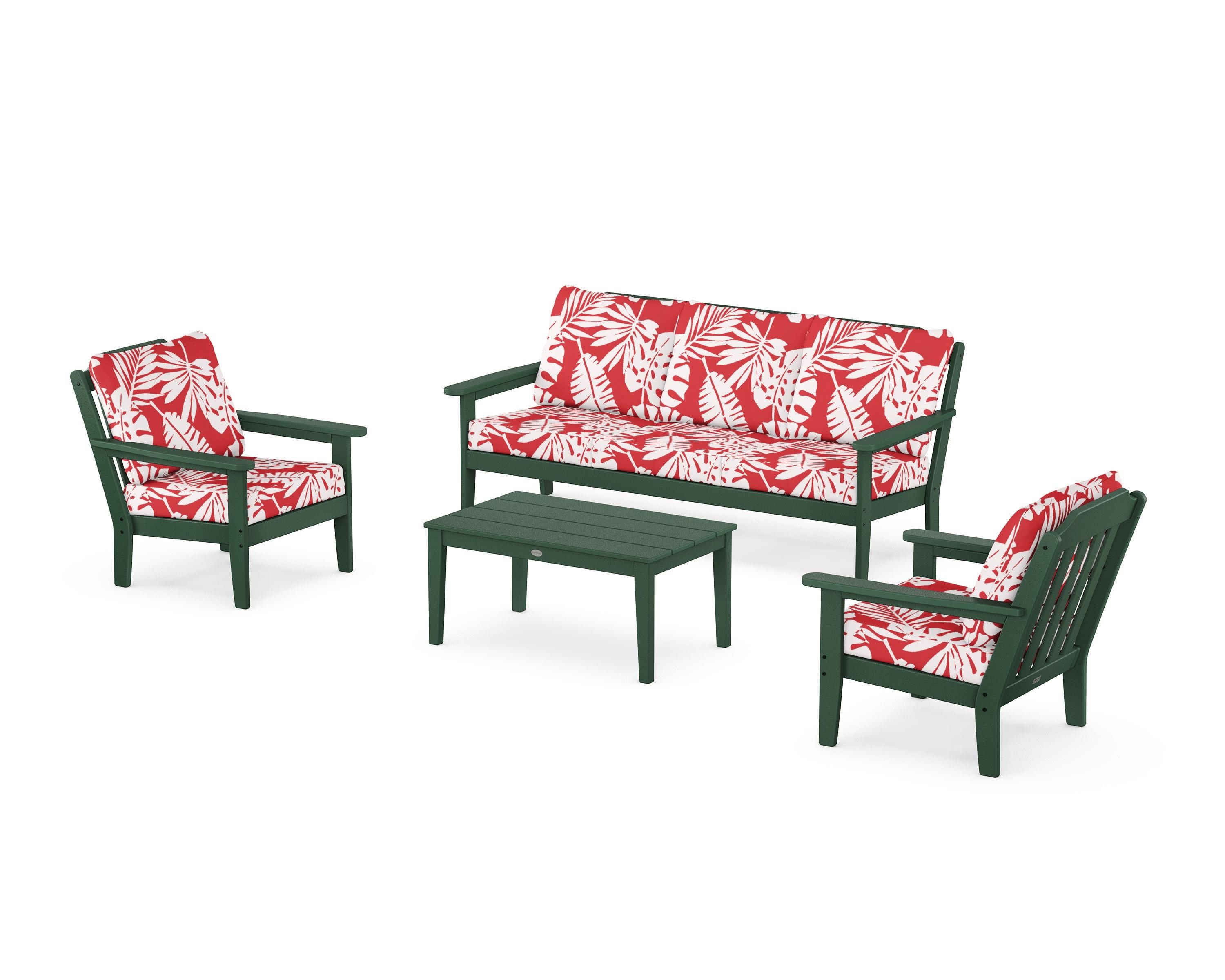 Cottage 4-Piece Deep Seating Set with Sofa in Green / Leaf Crimson