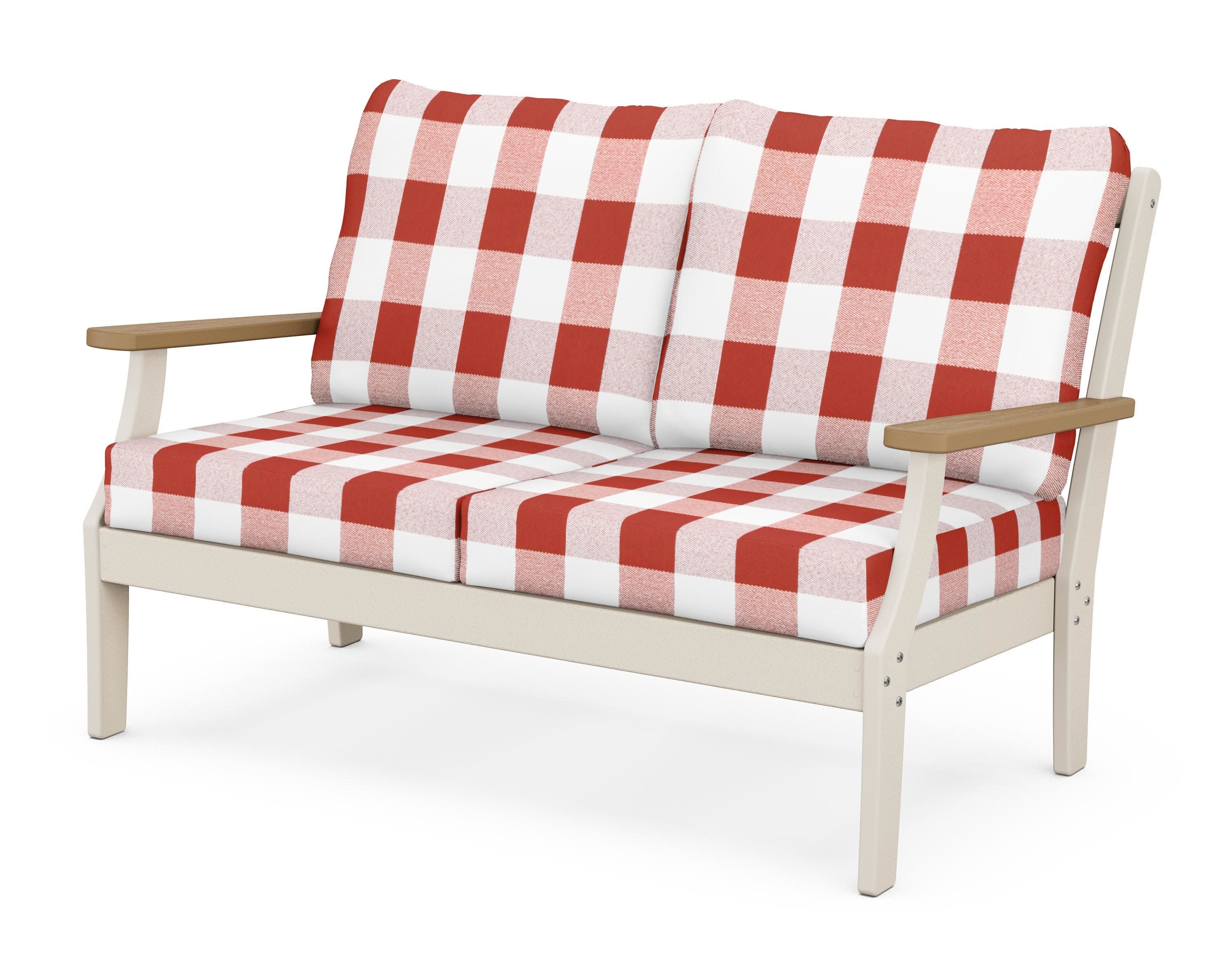 Braxton Deep Seating Loveseat in Sand / Natural / Buffalo Plaid Crimson