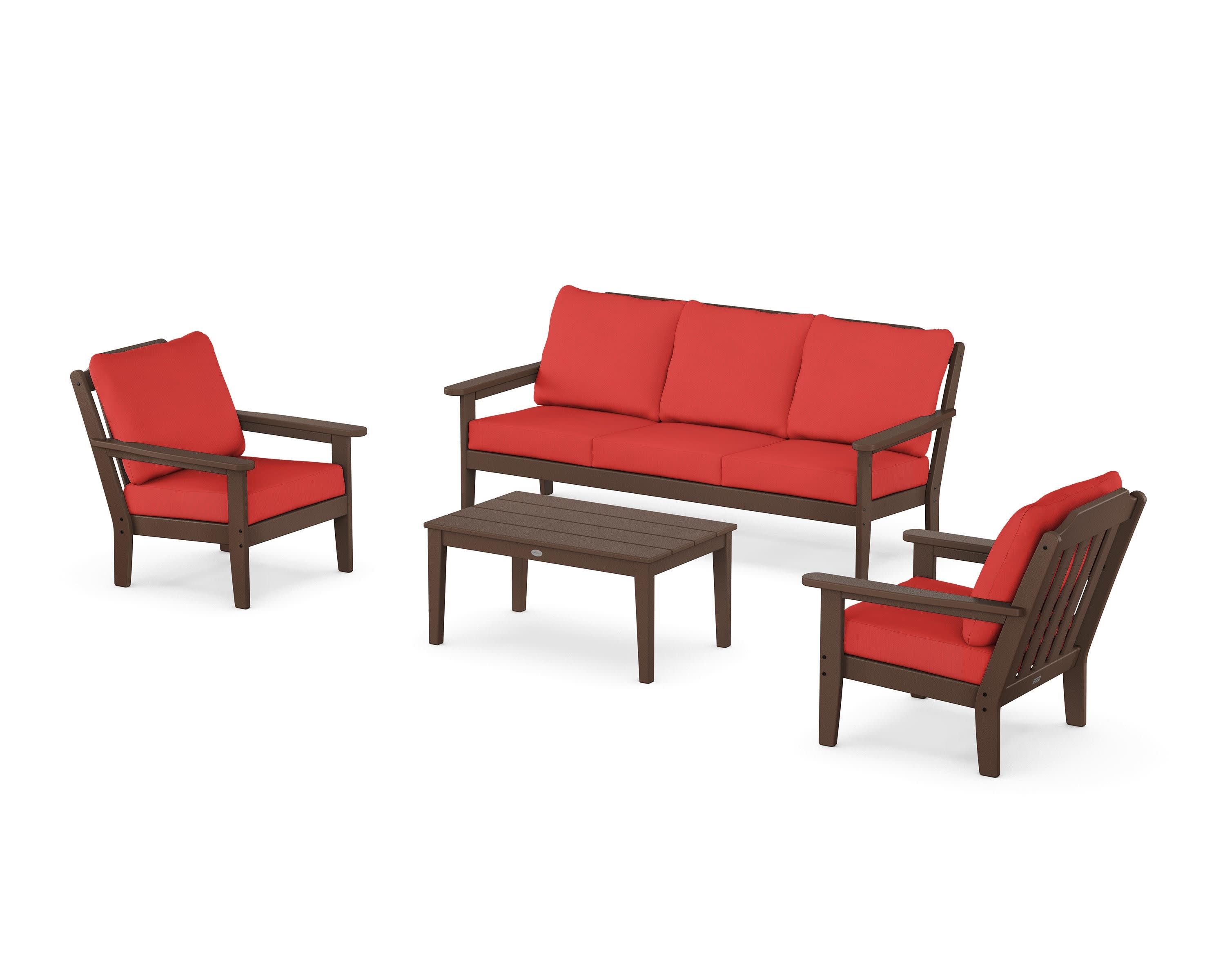 Cottage 4-Piece Deep Seating Set with Sofa in Mahogany / Crimson Linen