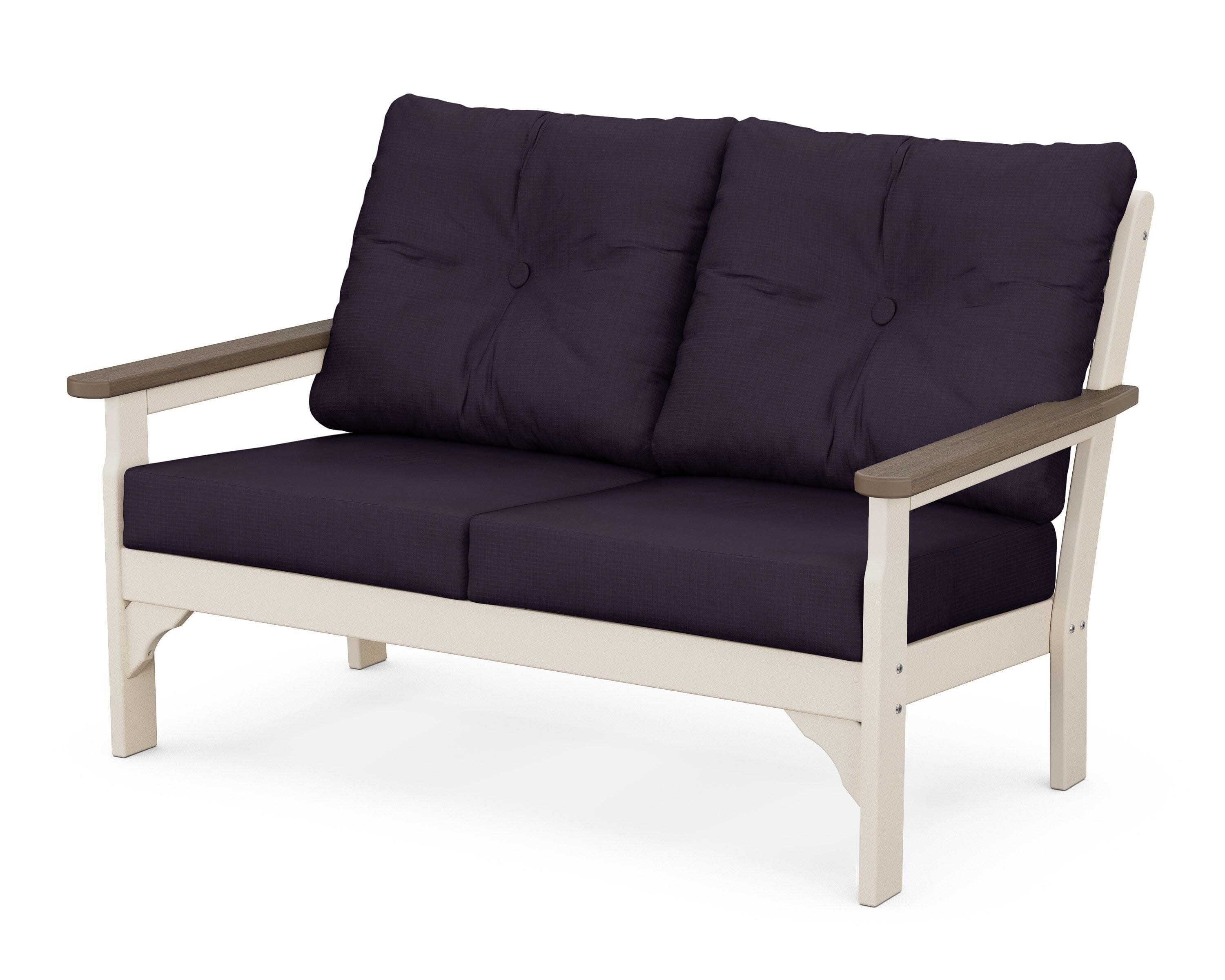 Vineyard Deep Seating Loveseat in Sand / Kona / Navy Linen