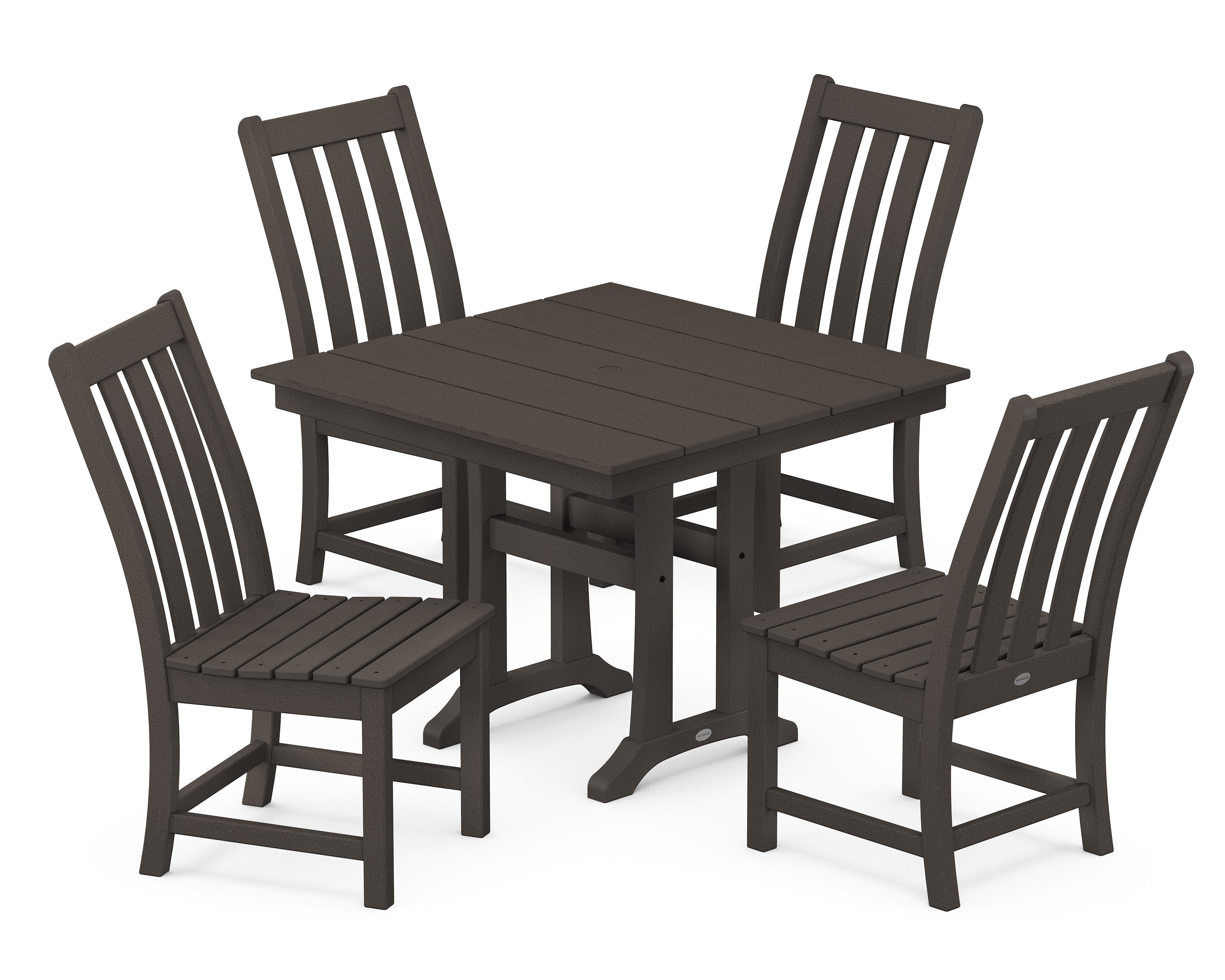 Vineyard 5-Piece Farmhouse Trestle Side Chair Dining Set in Vintage Coffee