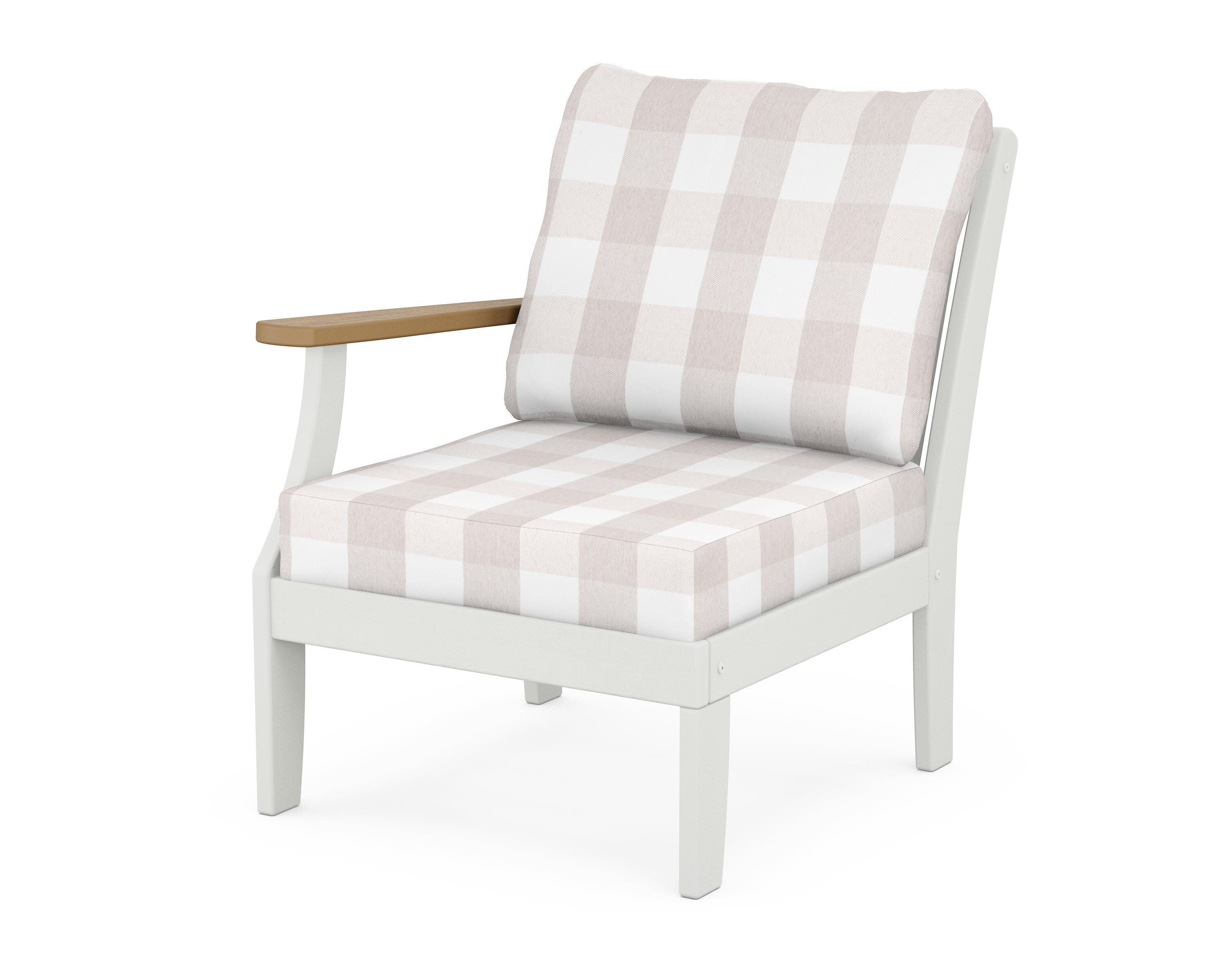 Braxton Modular Left Arm Chair in White / Natural / Buffalo Plaid Dune Burlap