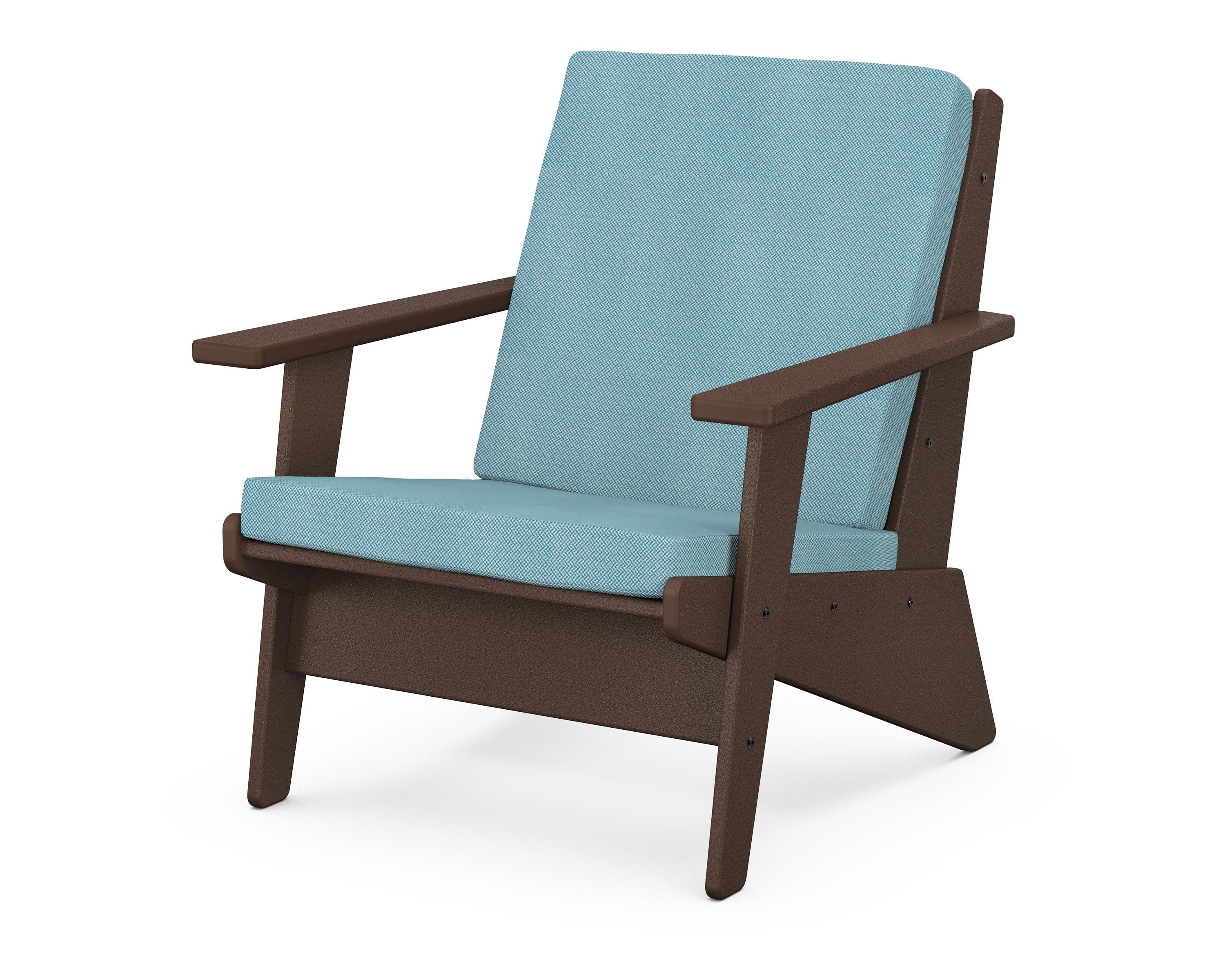 Riviera Modern Lounge Chair in Mahogany / Lattice Sky Blue