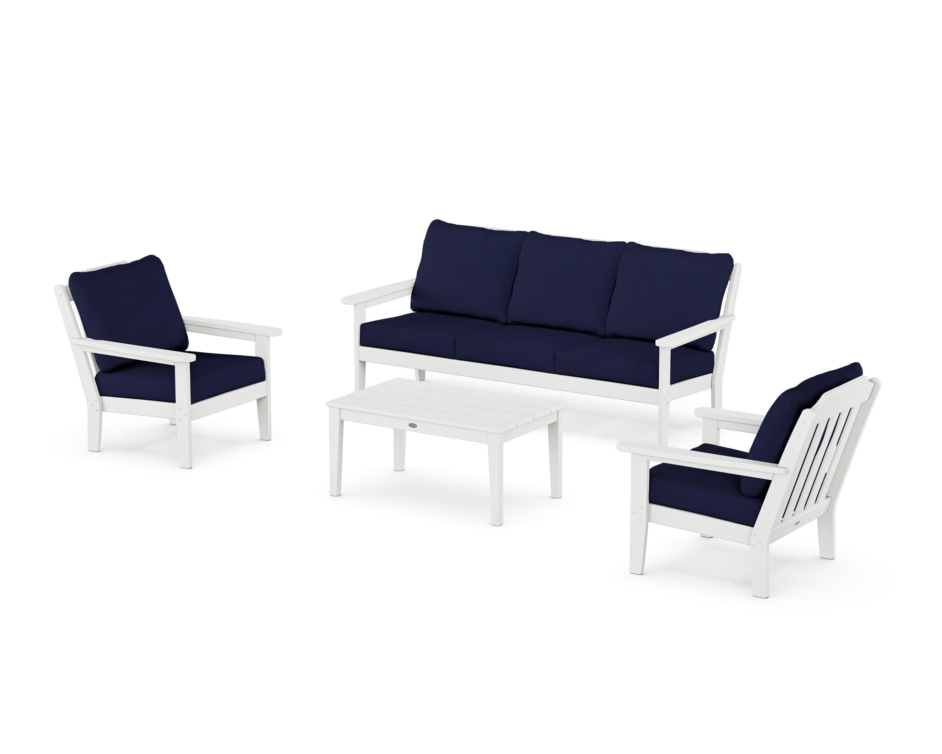 Cottage 4-Piece Deep Seating Set with Sofa in White / Navy