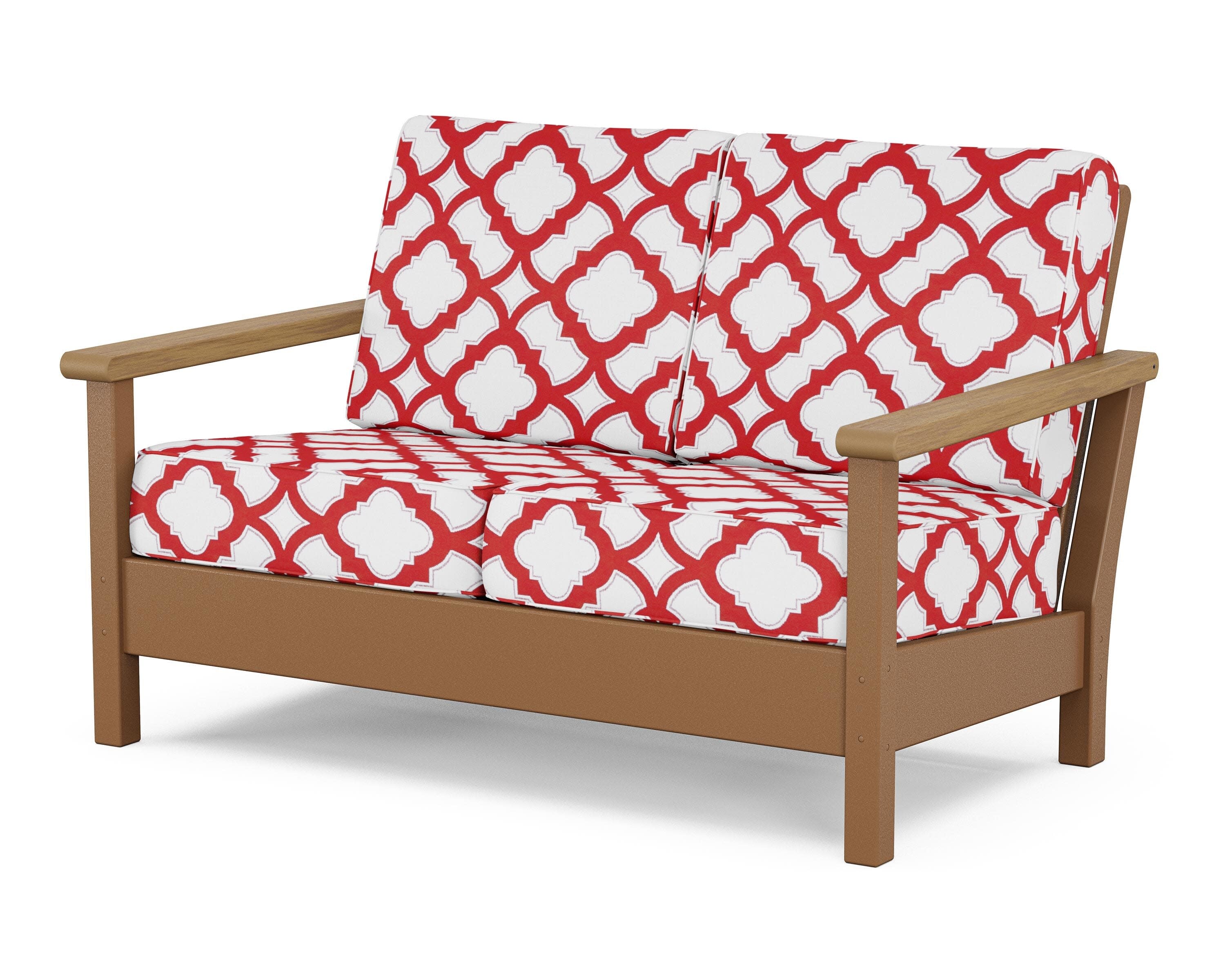 Harbour Deep Seating Loveseat in Teak / Natural / Trellis Crimson