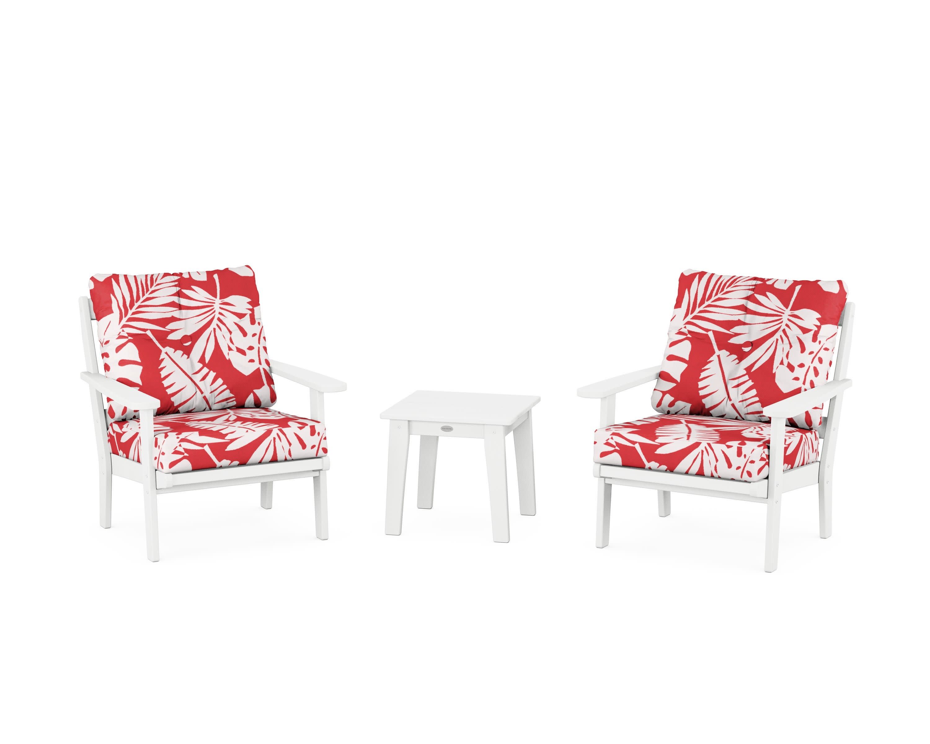 Mission 3-Piece Deep Seating Set in White / Leaf Crimson