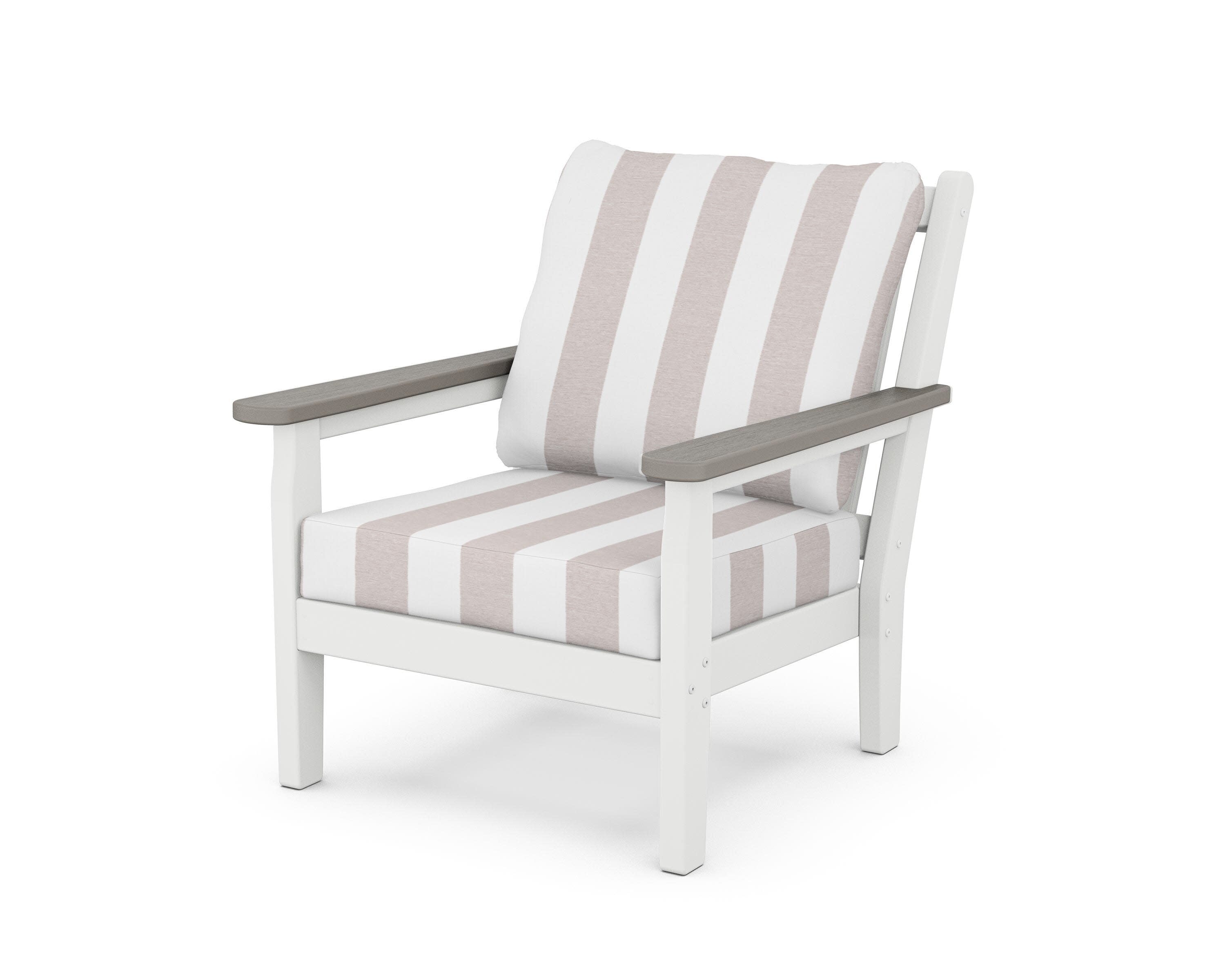 Chippendale Deep Seating Chair in White / Driftwood / Cabana Stripe Dune Burlap