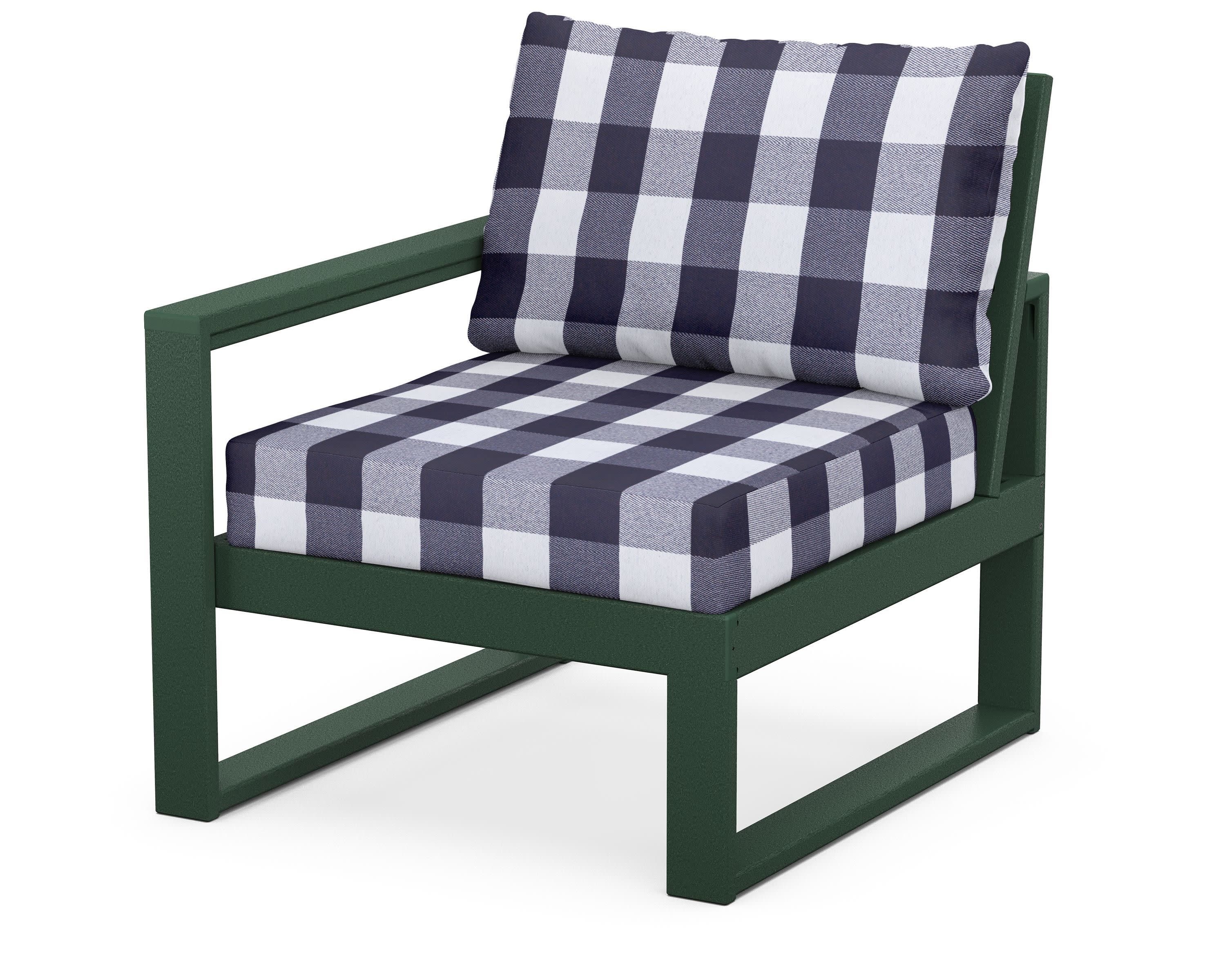 EDGE Modular Left Arm Chair in Green / Buffalo Plaid Navy