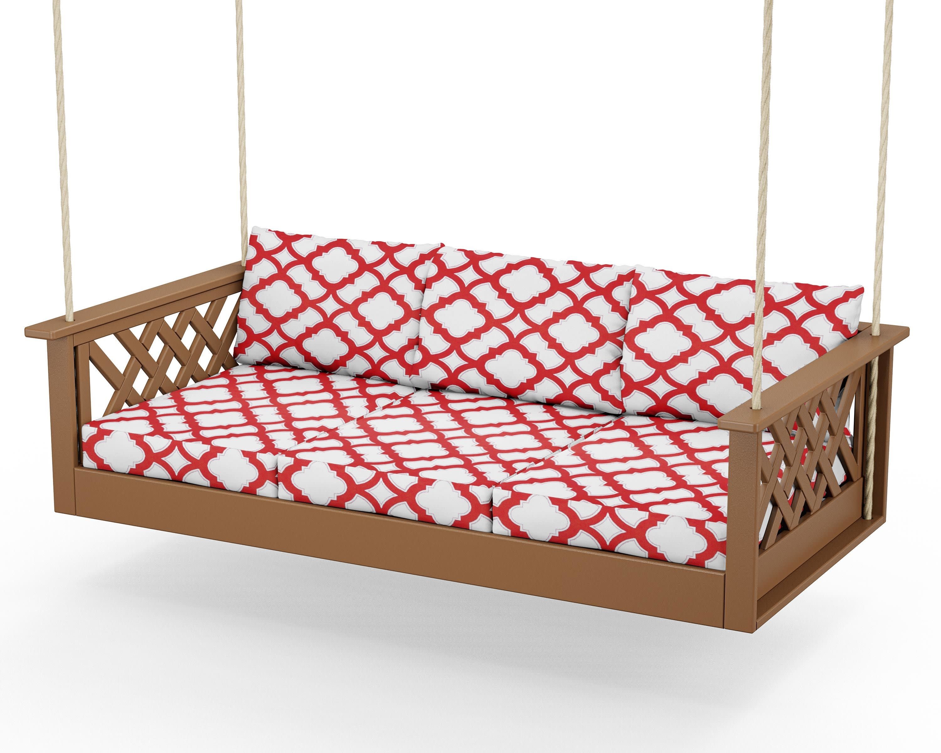 Wovendale Daybed Swing in Teak / Trellis Crimson