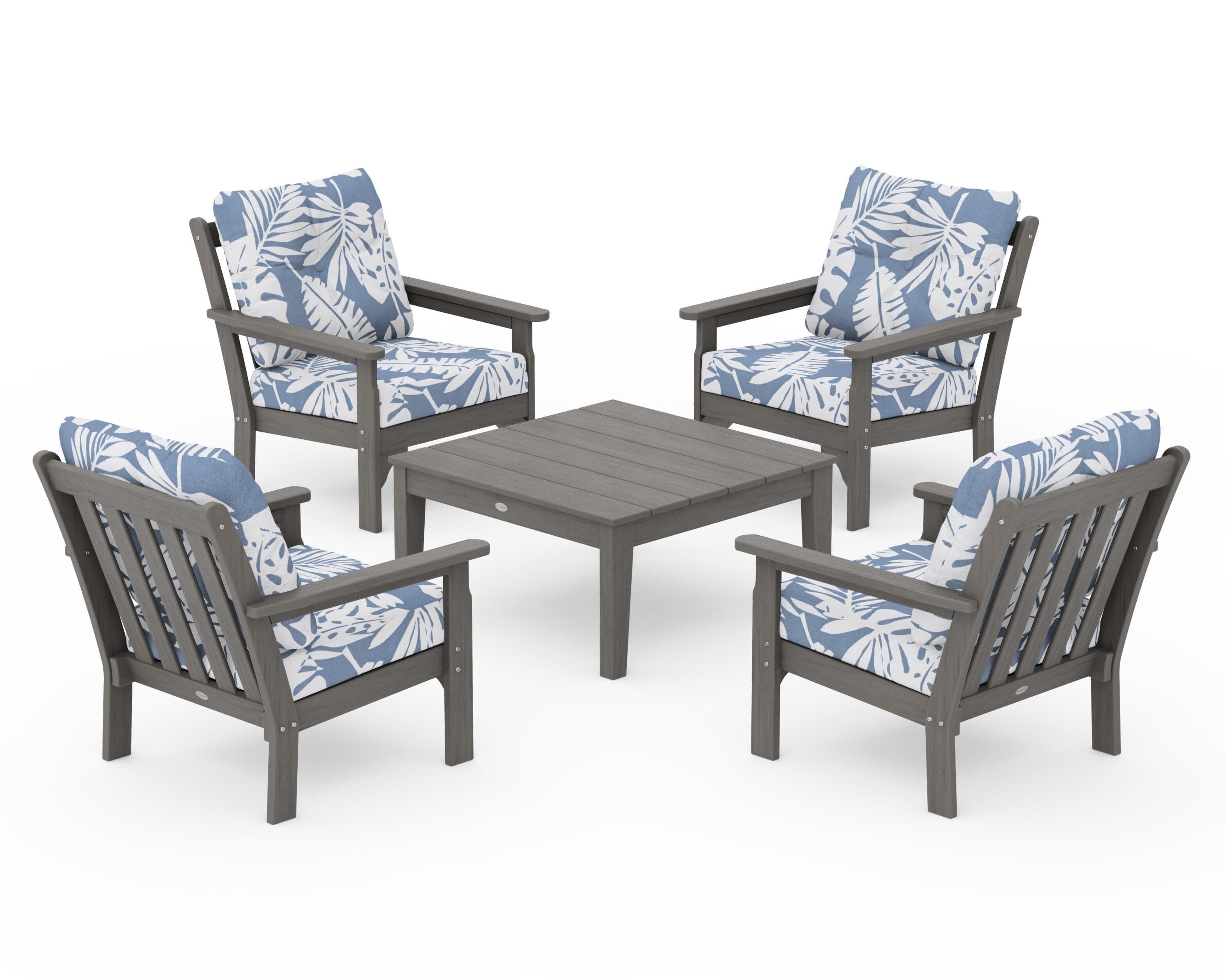 Vineyard 5-Piece Deep Seating Conversation Set in Driftwood / Leaf Sky Blue