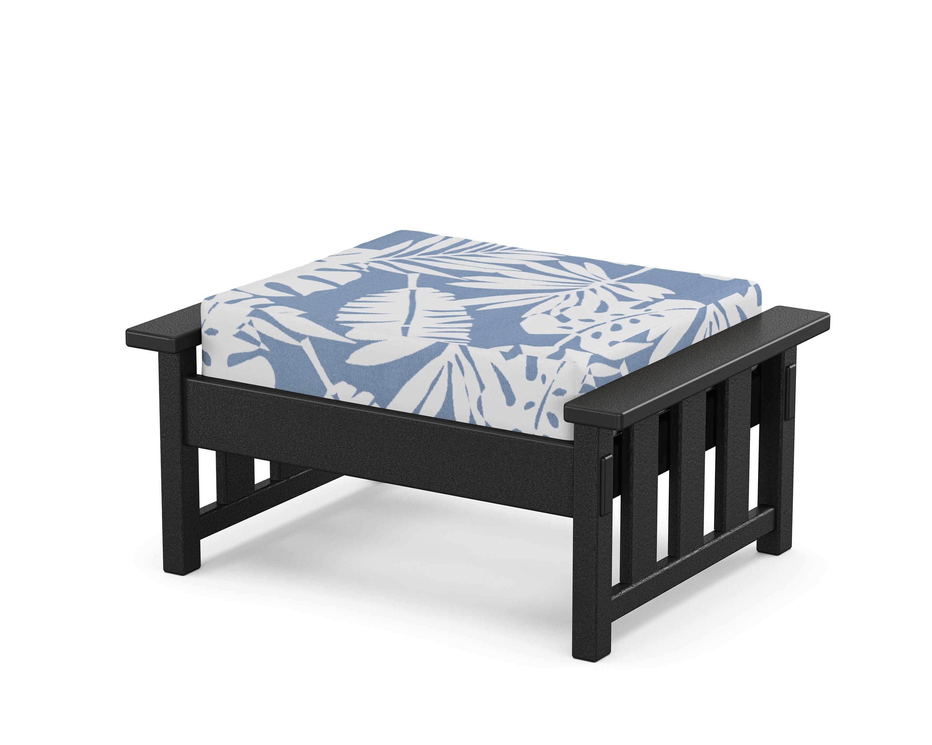 Acadia Deep Seating Ottoman in Black / Leaf Sky Blue