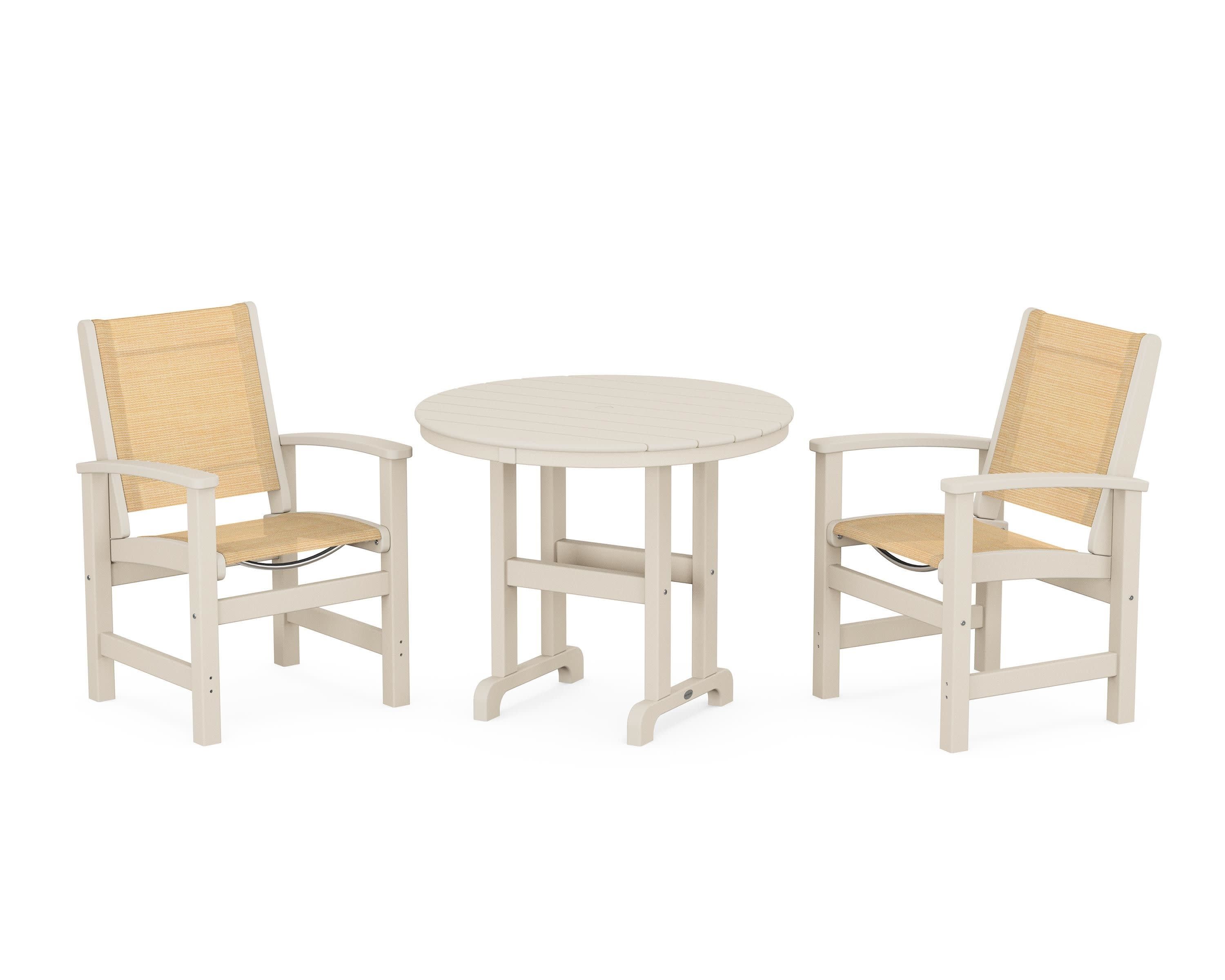 Coastal 3-Piece Round Dining Set in Sand / Dupioni Apricot Sling