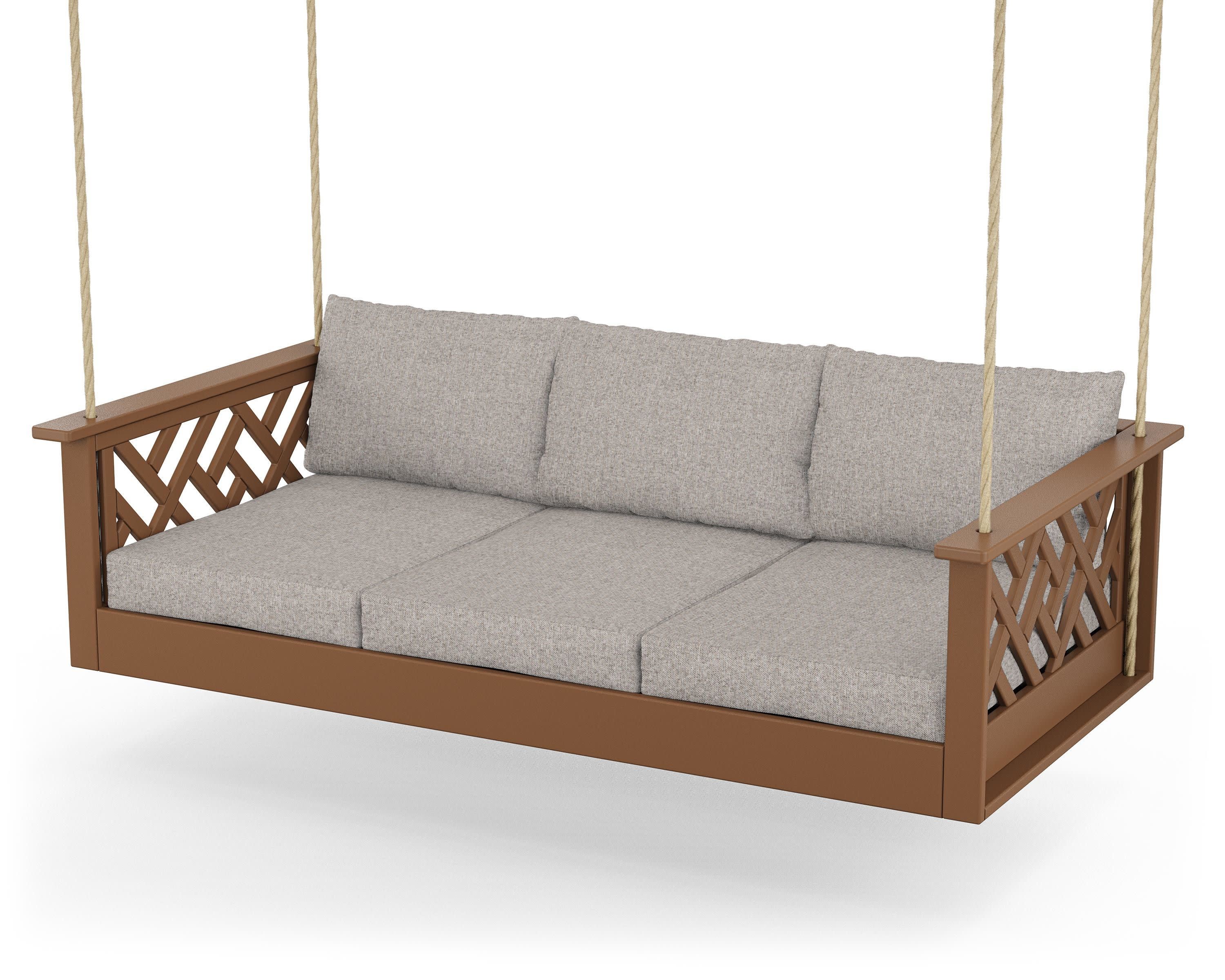 Chippendale Daybed Swing in Teak / Weathered Tweed