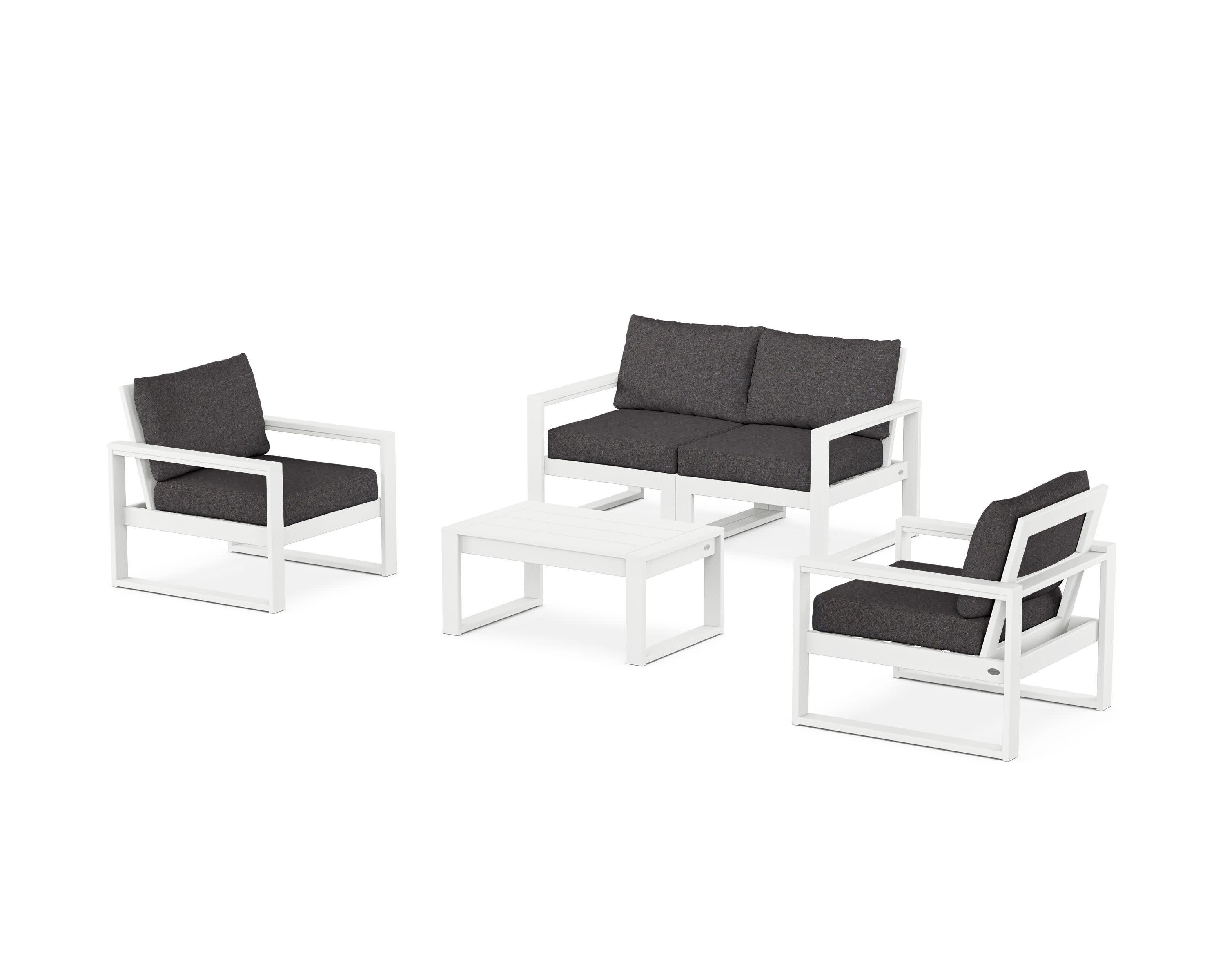 EDGE Sectional 4-Piece Deep Seating Set with Loveseat in White / Ash Charcoal
