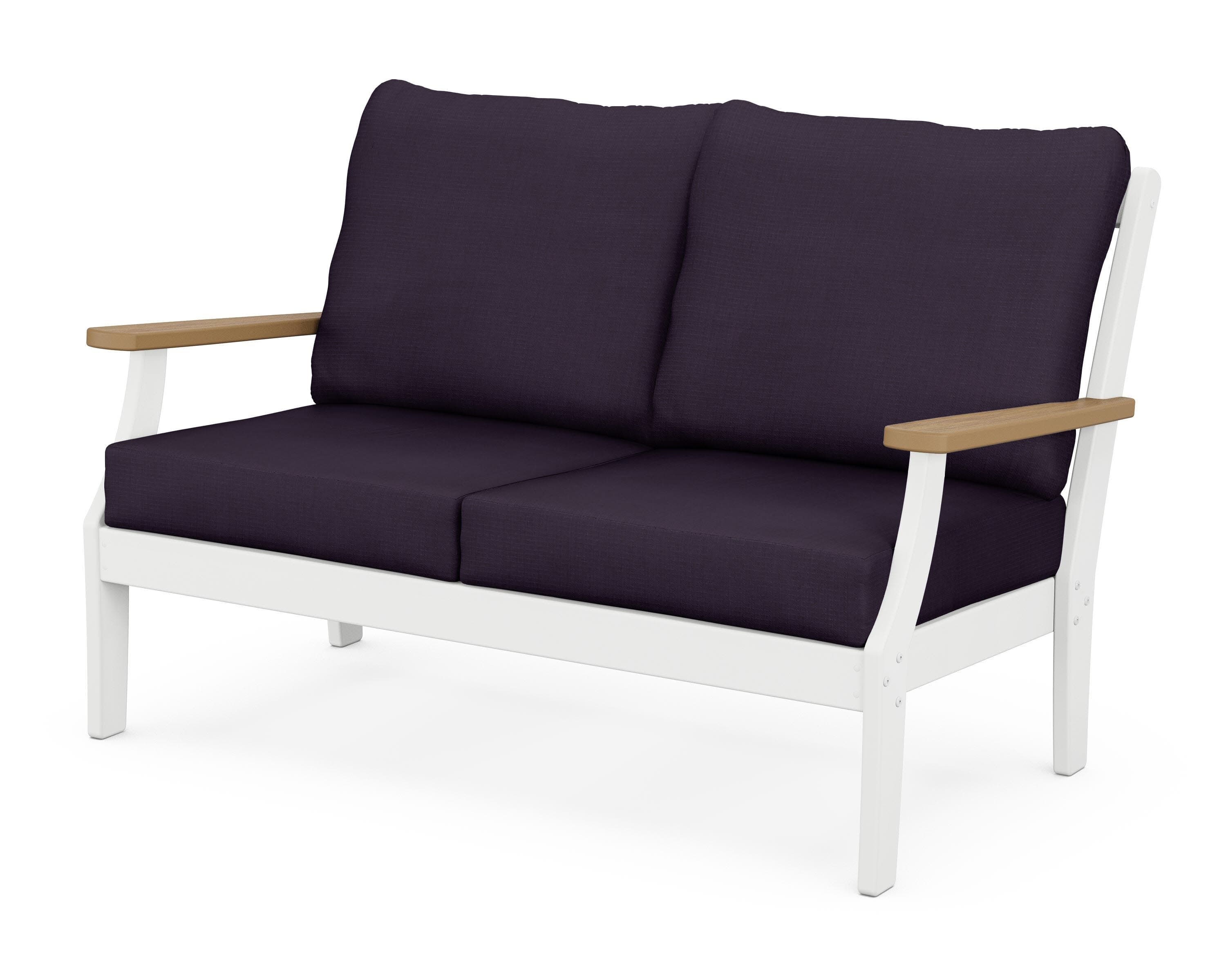 Braxton Deep Seating Loveseat in White / Natural / Navy Linen
