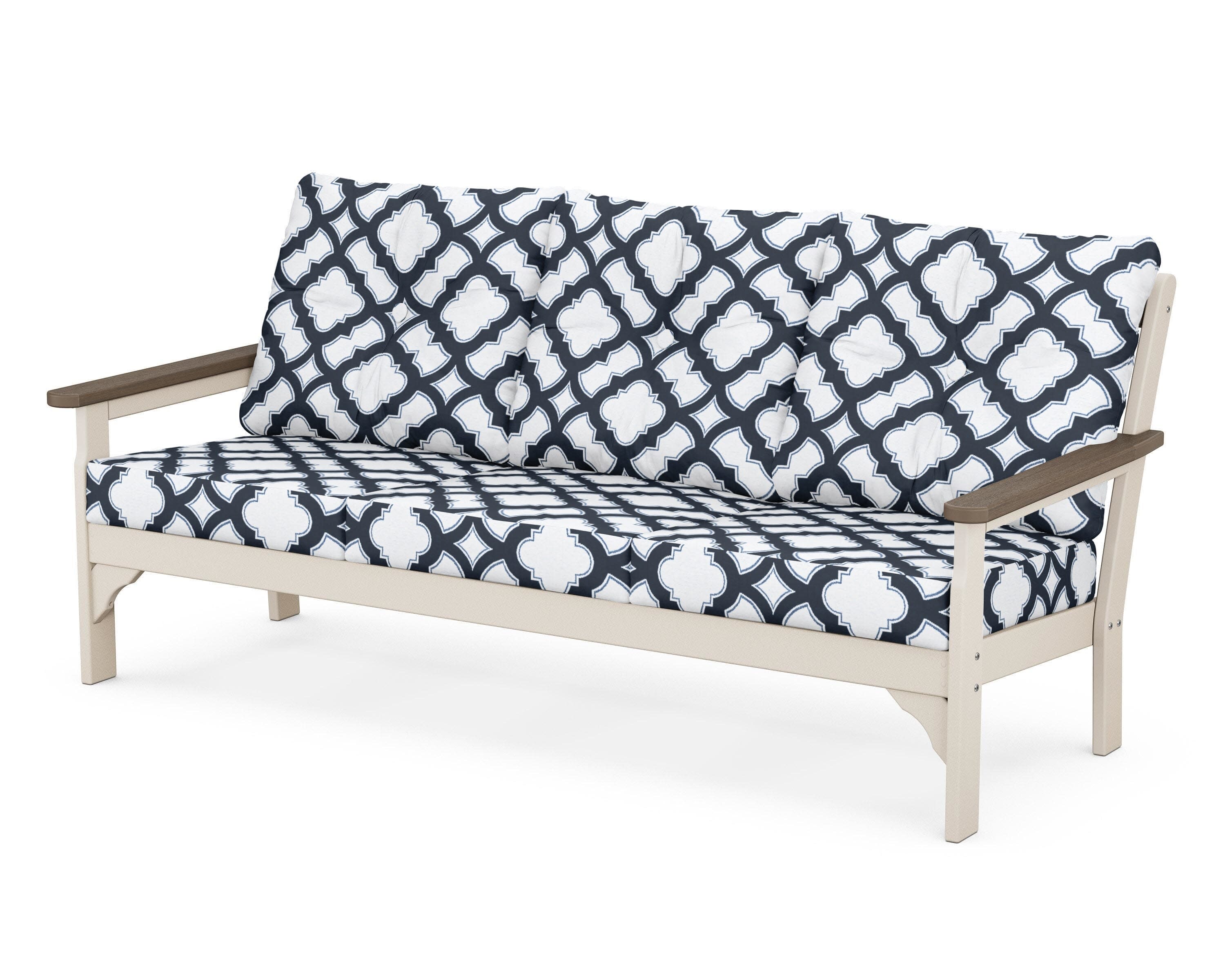 Vineyard Deep Seating Sofa in Sand / Kona / Trellis Marine Indigo