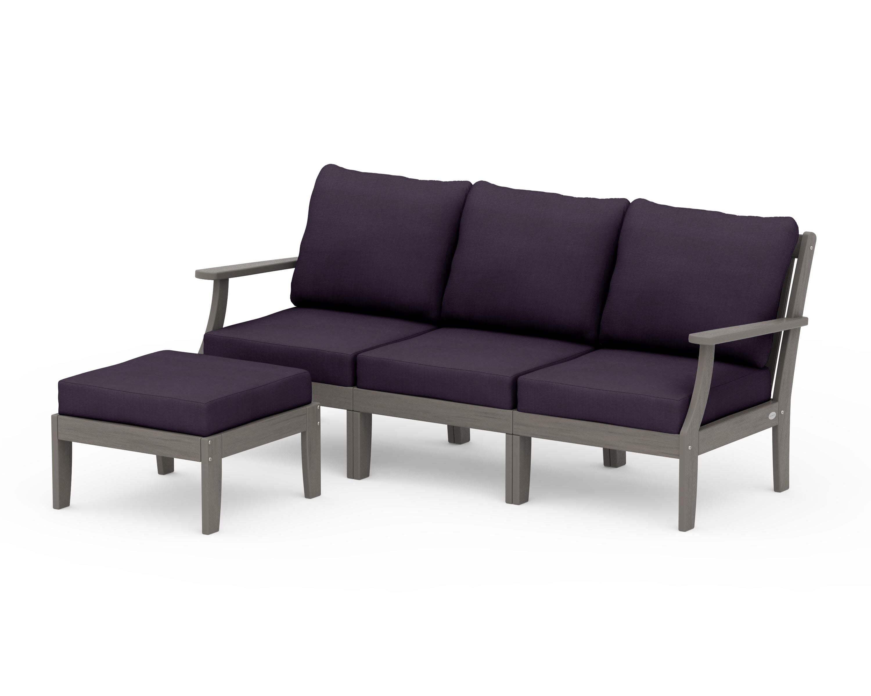 Braxton Modular 4-Piece Deep Seating Set with Ottoman in Driftwood / Navy Linen