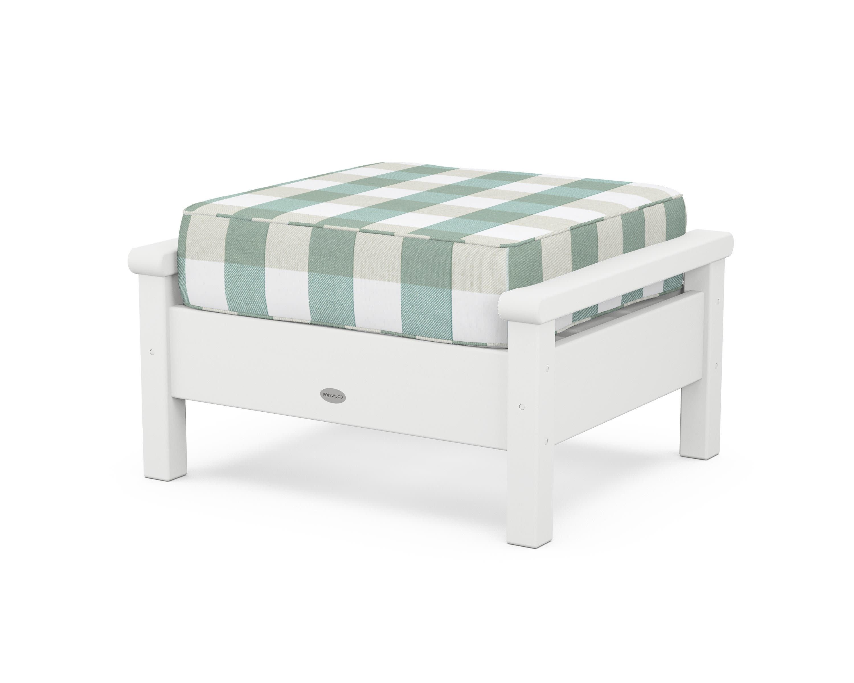 Harbour Deep Seating Ottoman in White / Buffalo Plaid Glacier Spa