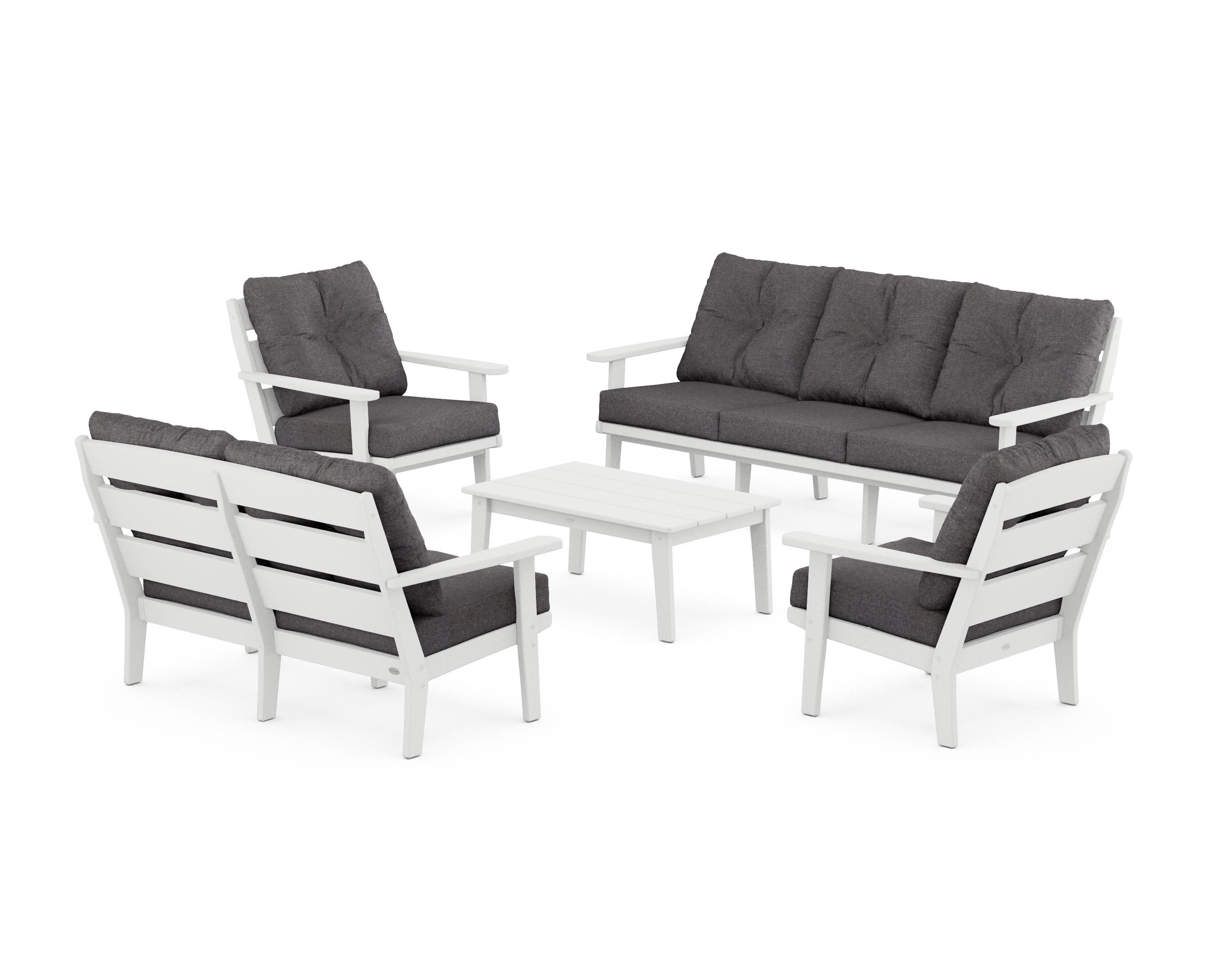 Lakeside 5-Piece Lounge Sofa Set in White / Ash Charcoal