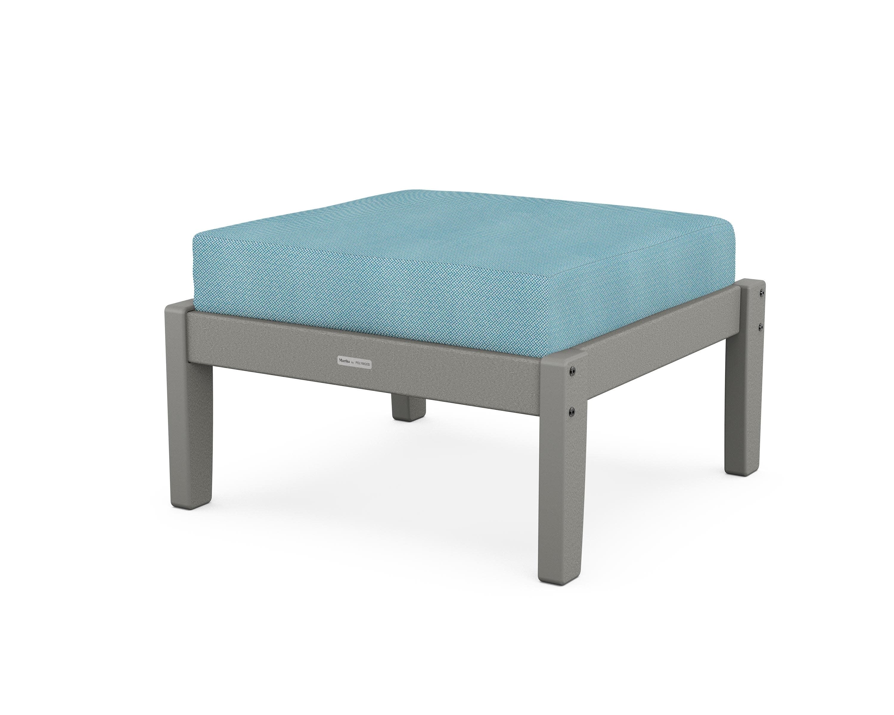 Chinoiserie Deep Seating Ottoman in Slate Grey / Lattice Sky Blue