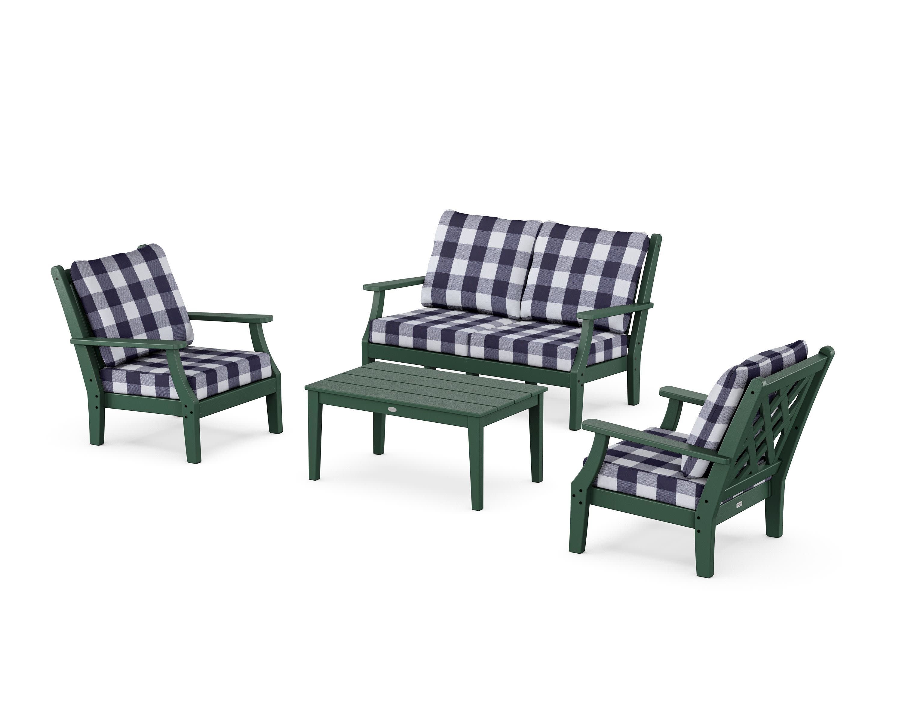 Wovendale 4-Piece Deep Seating Set with Loveseat in Green / Buffalo Plaid Navy