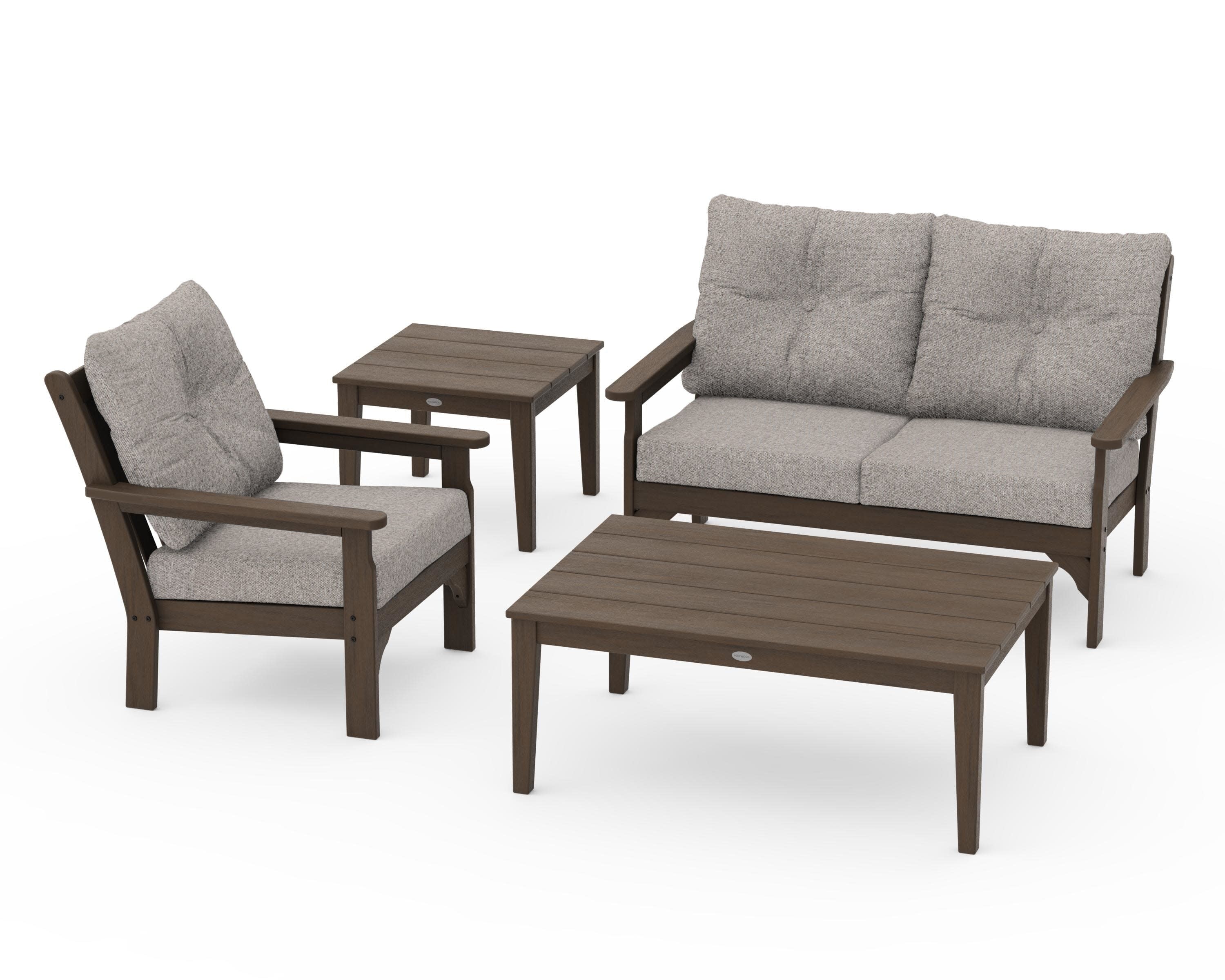 Vineyard 4-Piece Deep Seating Set in Kona / Weathered Tweed