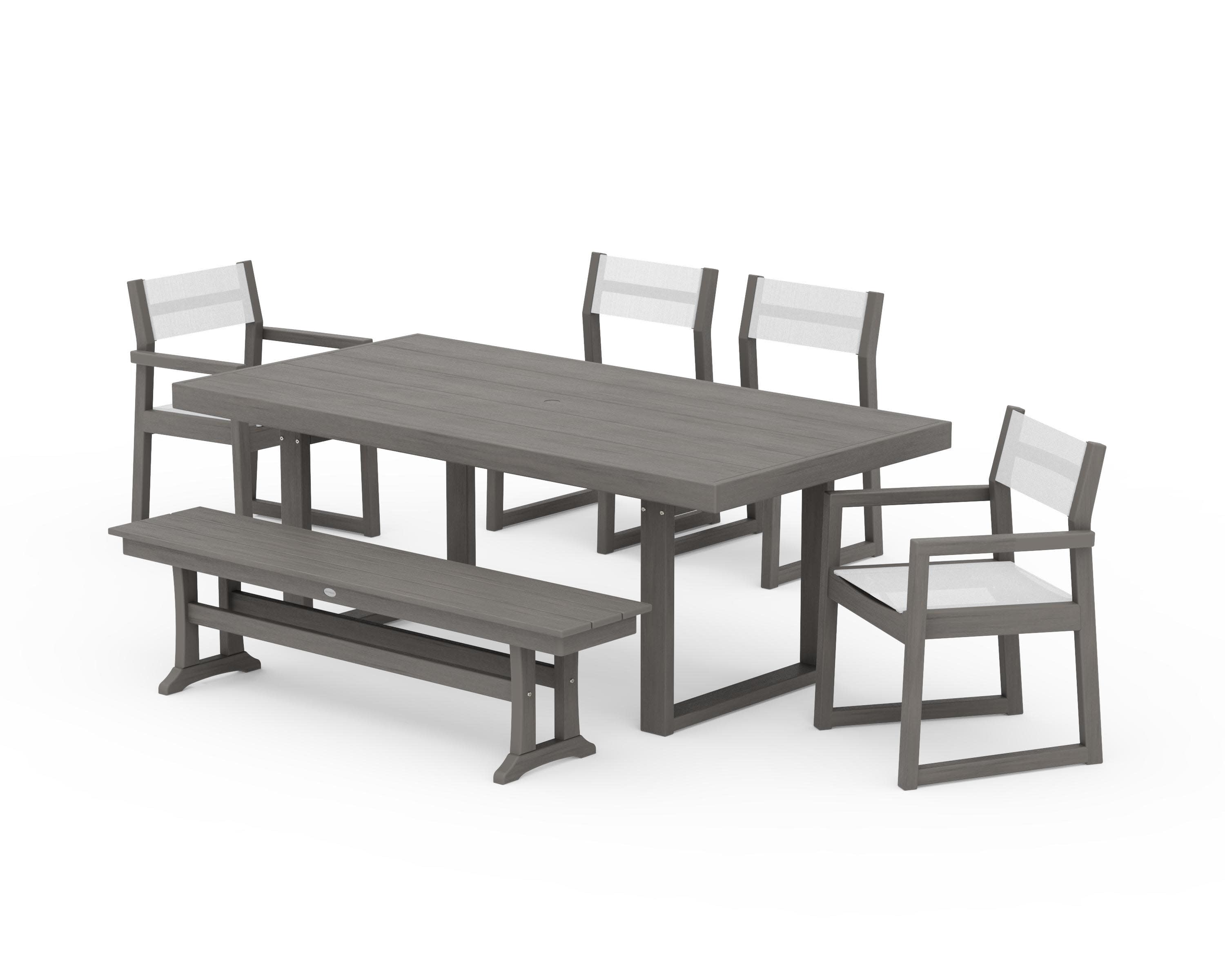 EDGE Sling 6-Piece Dining Set with Bench in Driftwood / White Sling