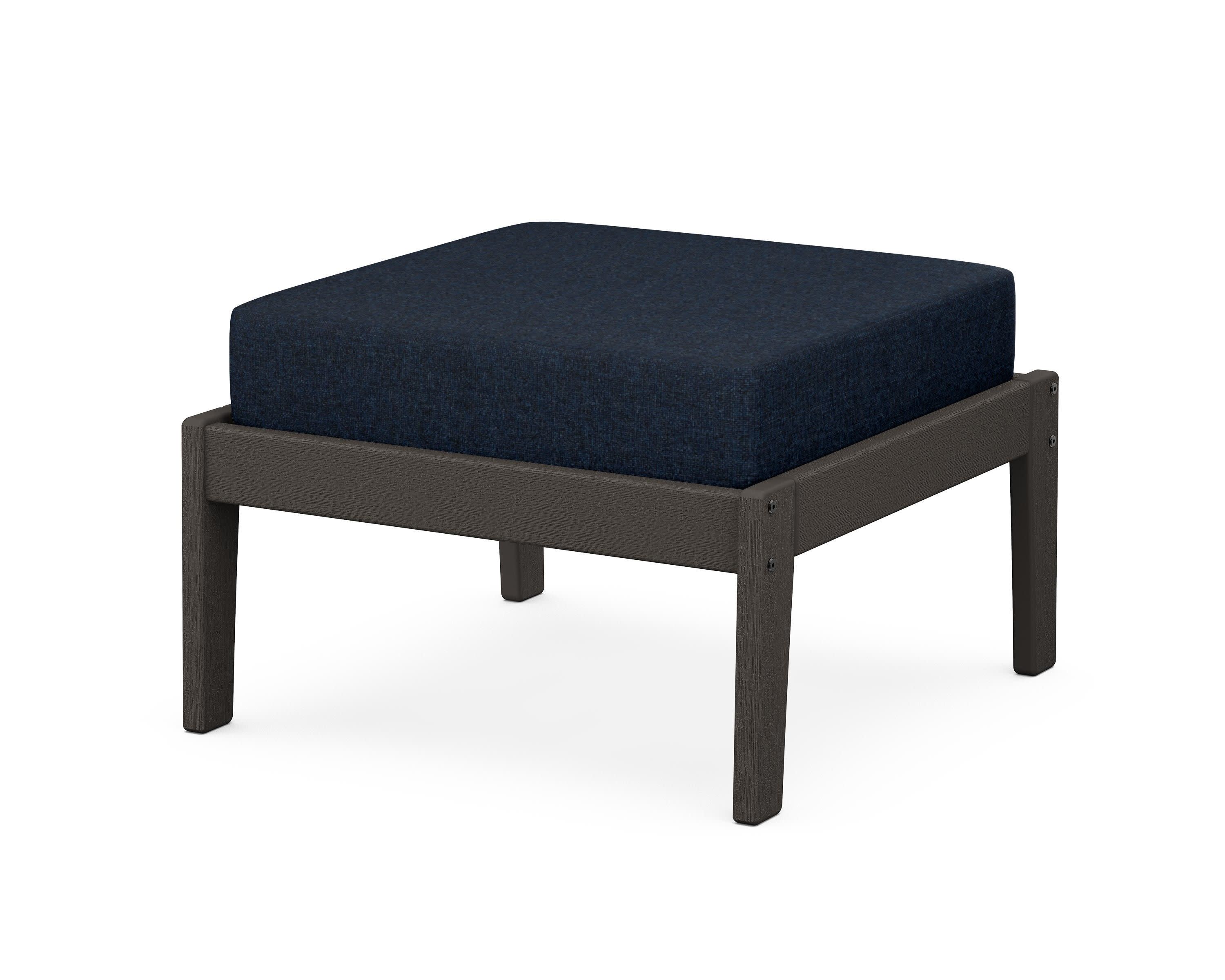 Deep Seating Ottoman in Vintage Coffee / Marine Indigo