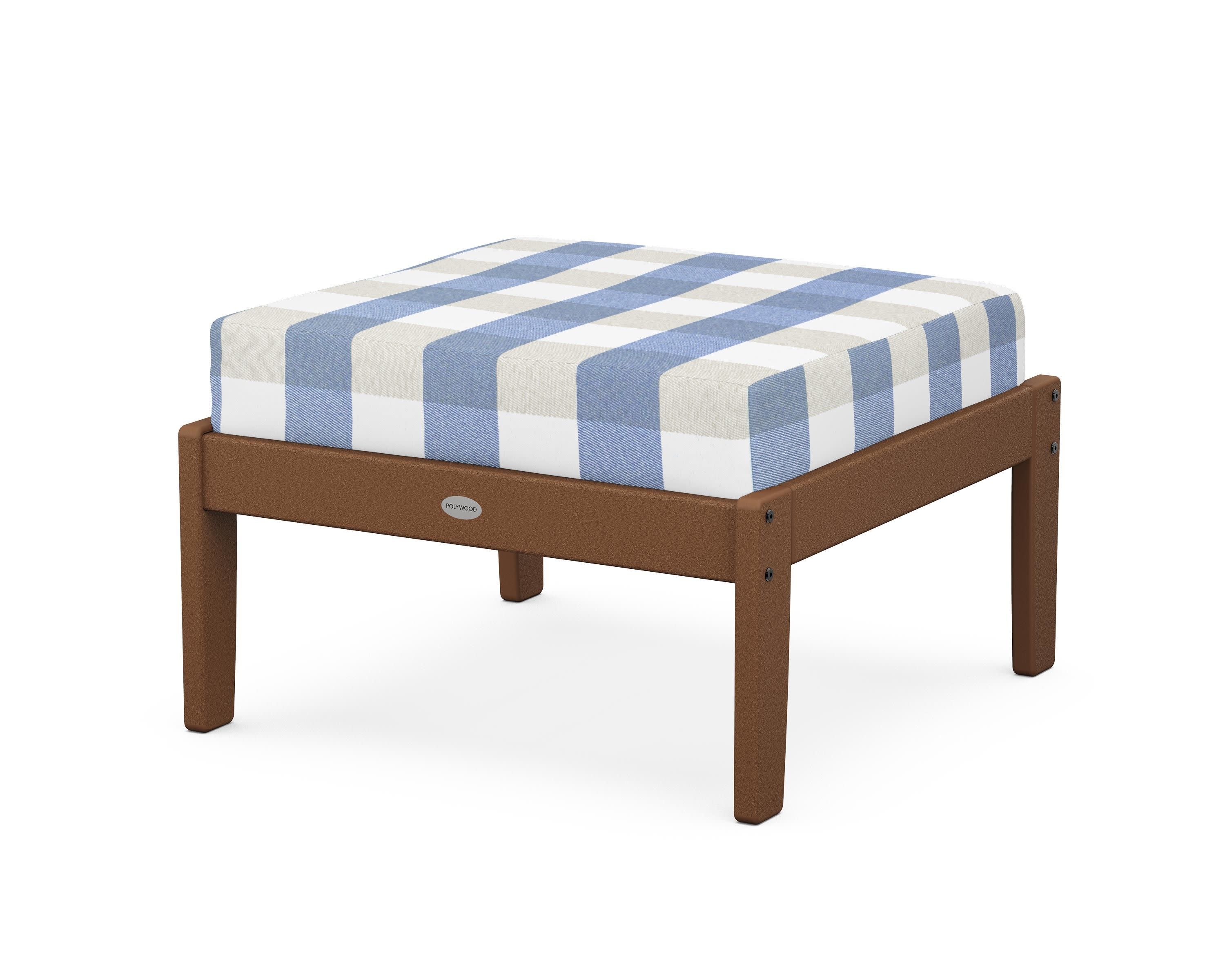 Braxton Deep Seating Ottoman in Teak / Buffalo Plaid Sky Blue