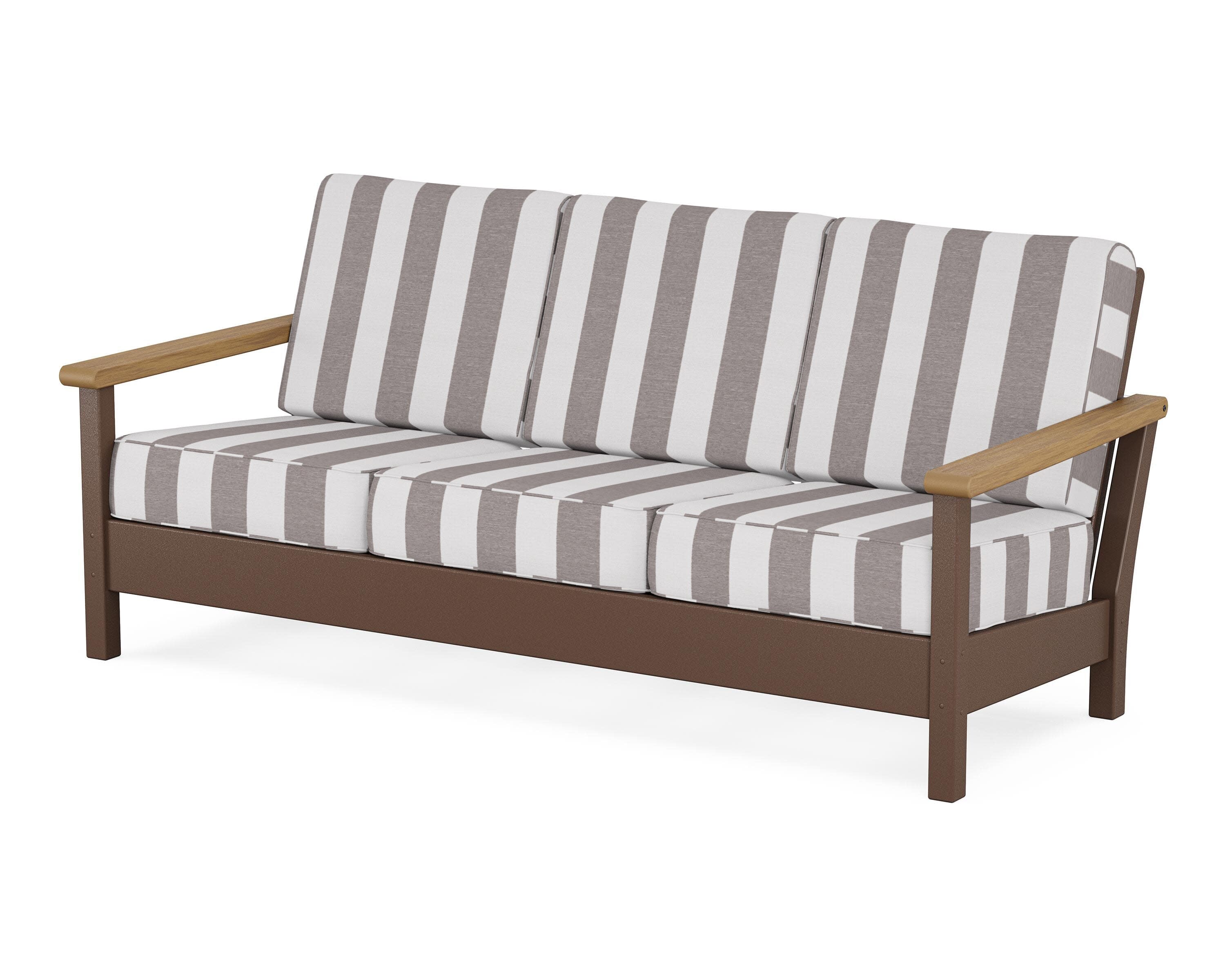 Harbour Deep Seating Sofa in Mahogany / Natural / Cabana Stripe Grey Mist