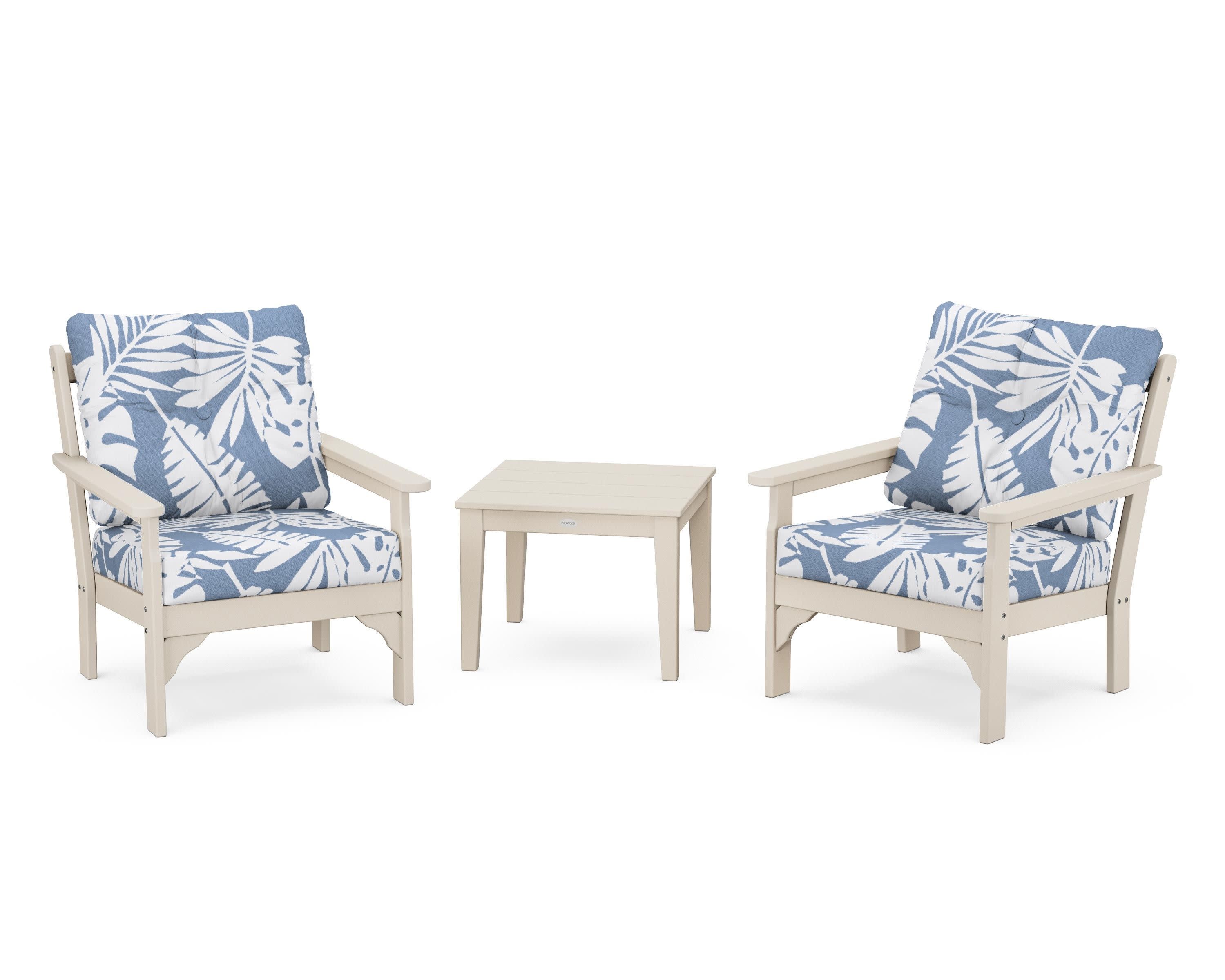 Vineyard 3-Piece Deep Seating Set in Sand / Leaf Sky Blue