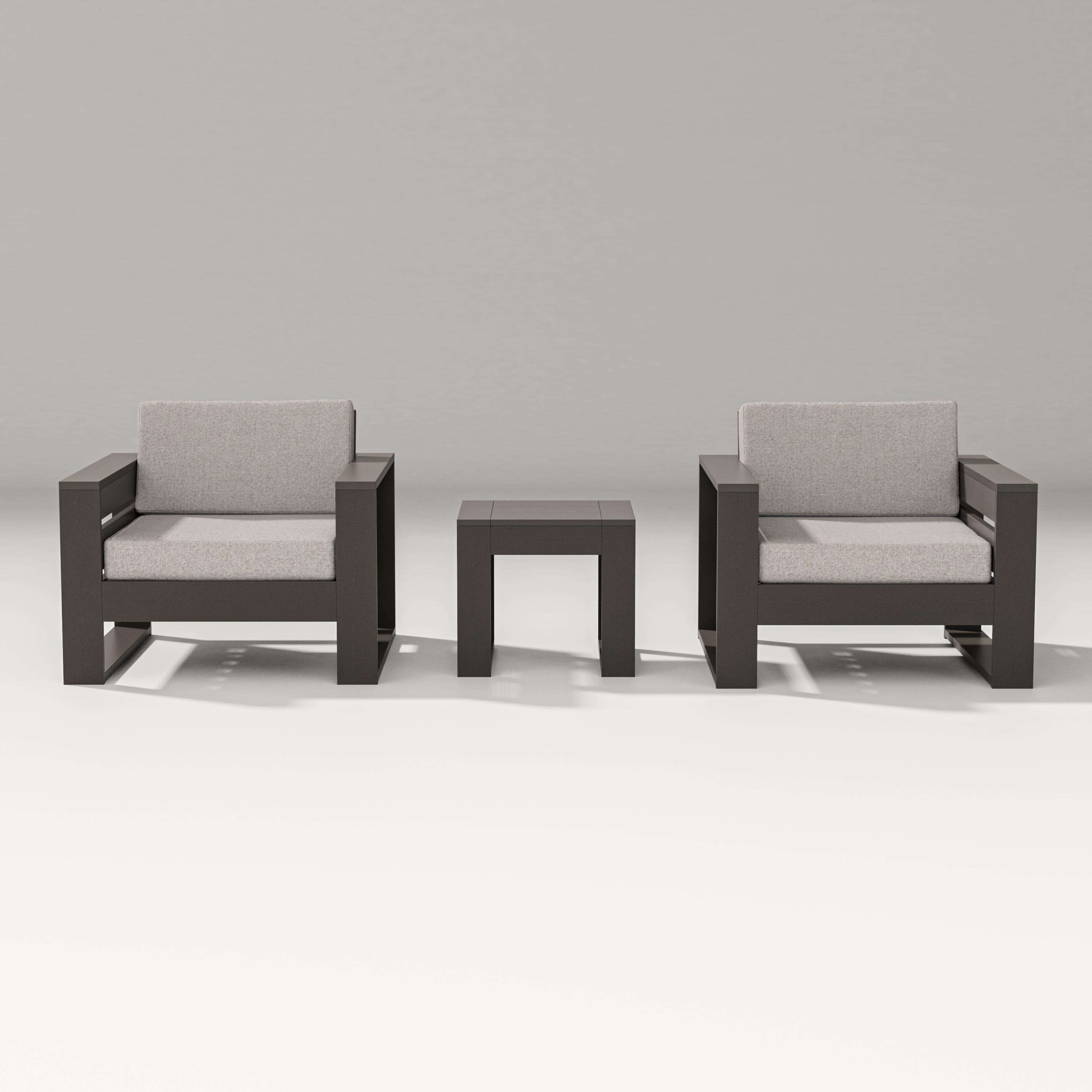 Latitude 3-Piece Lounge Chair Set in Vintage Coffee / Weathered Tweed