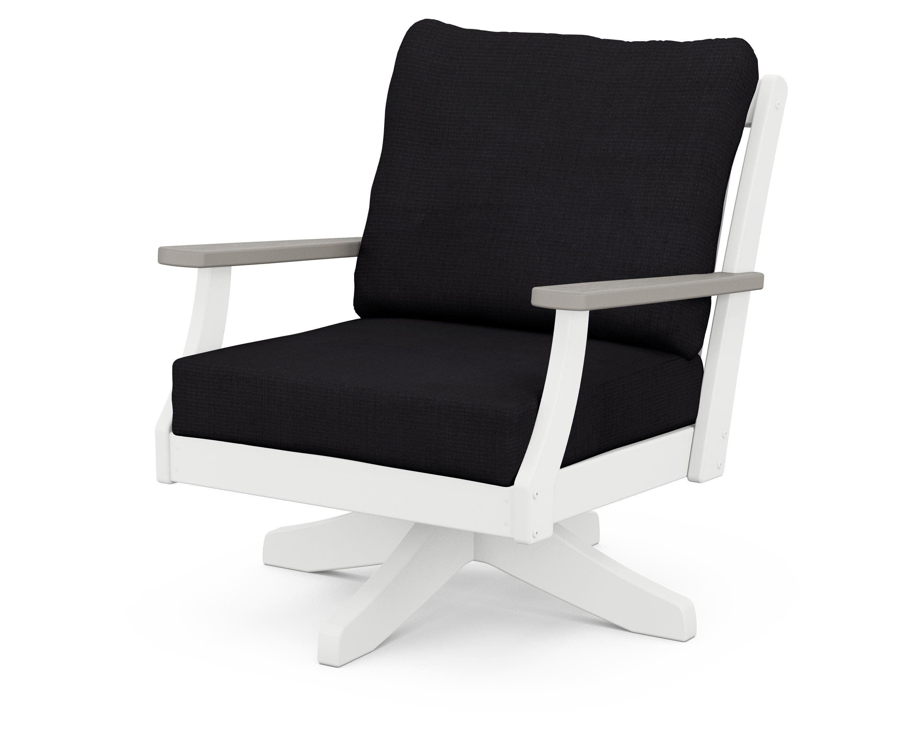 Braxton Deep Seating Swivel Chair in White / Driftwood / Midnight Linen