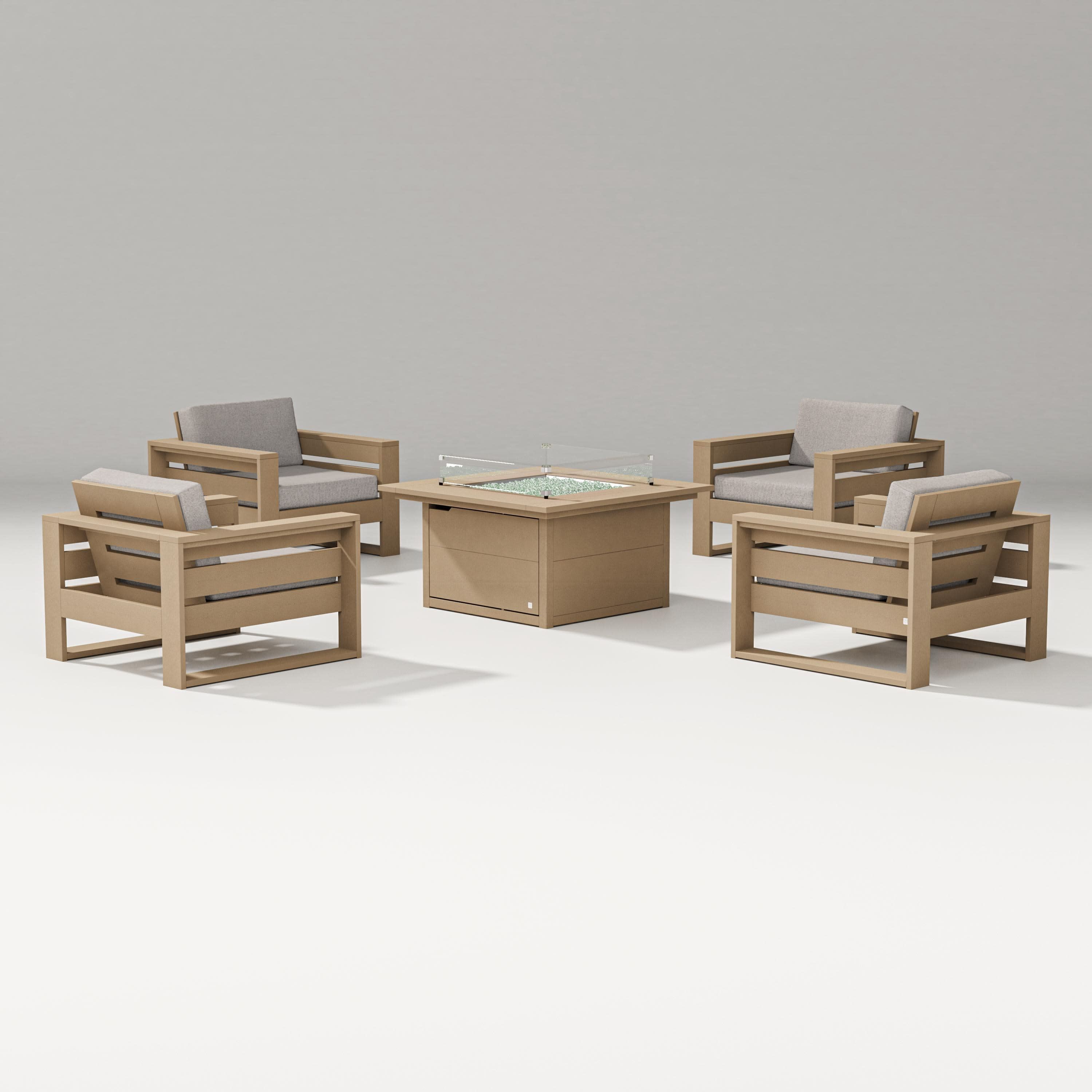 Latitude 5-Piece Lounge Fire Table Set in Vintage Sahara / Weathered Tweed