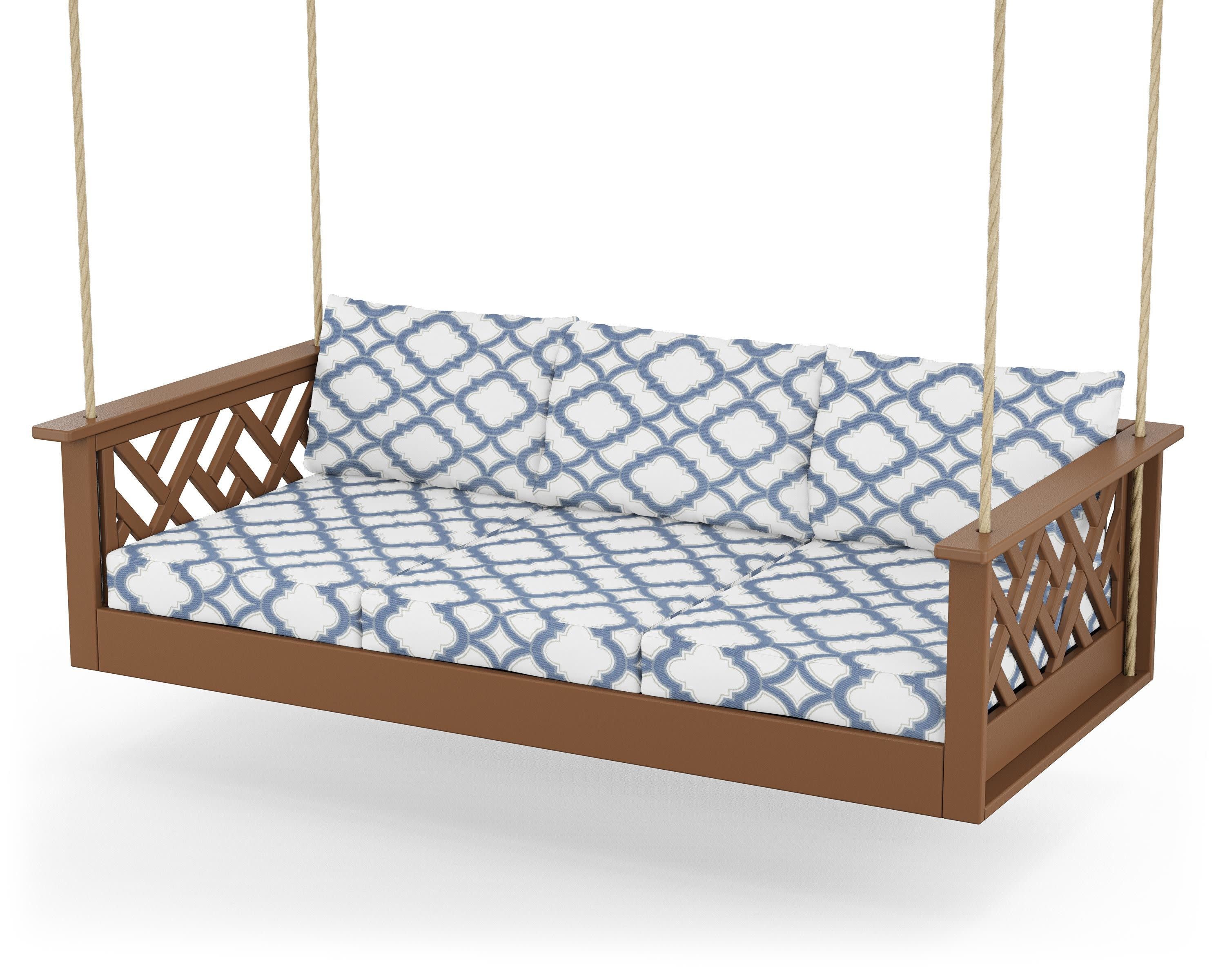 Chippendale Daybed Swing in Teak / Trellis Sky Blue