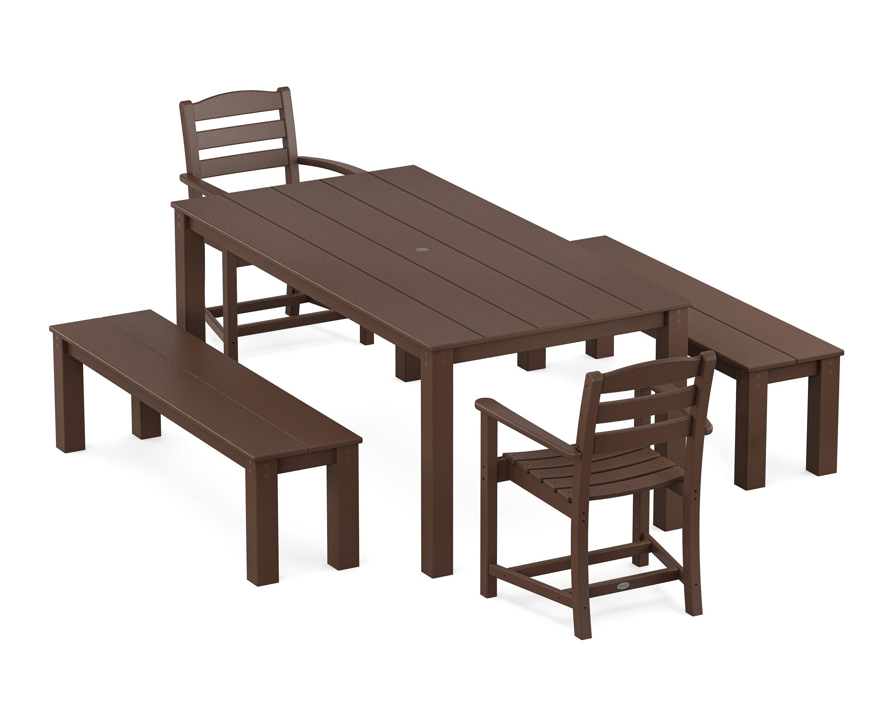 La Casa Cafe' 5-Piece Parsons Dining Set with Benches in Mahogany