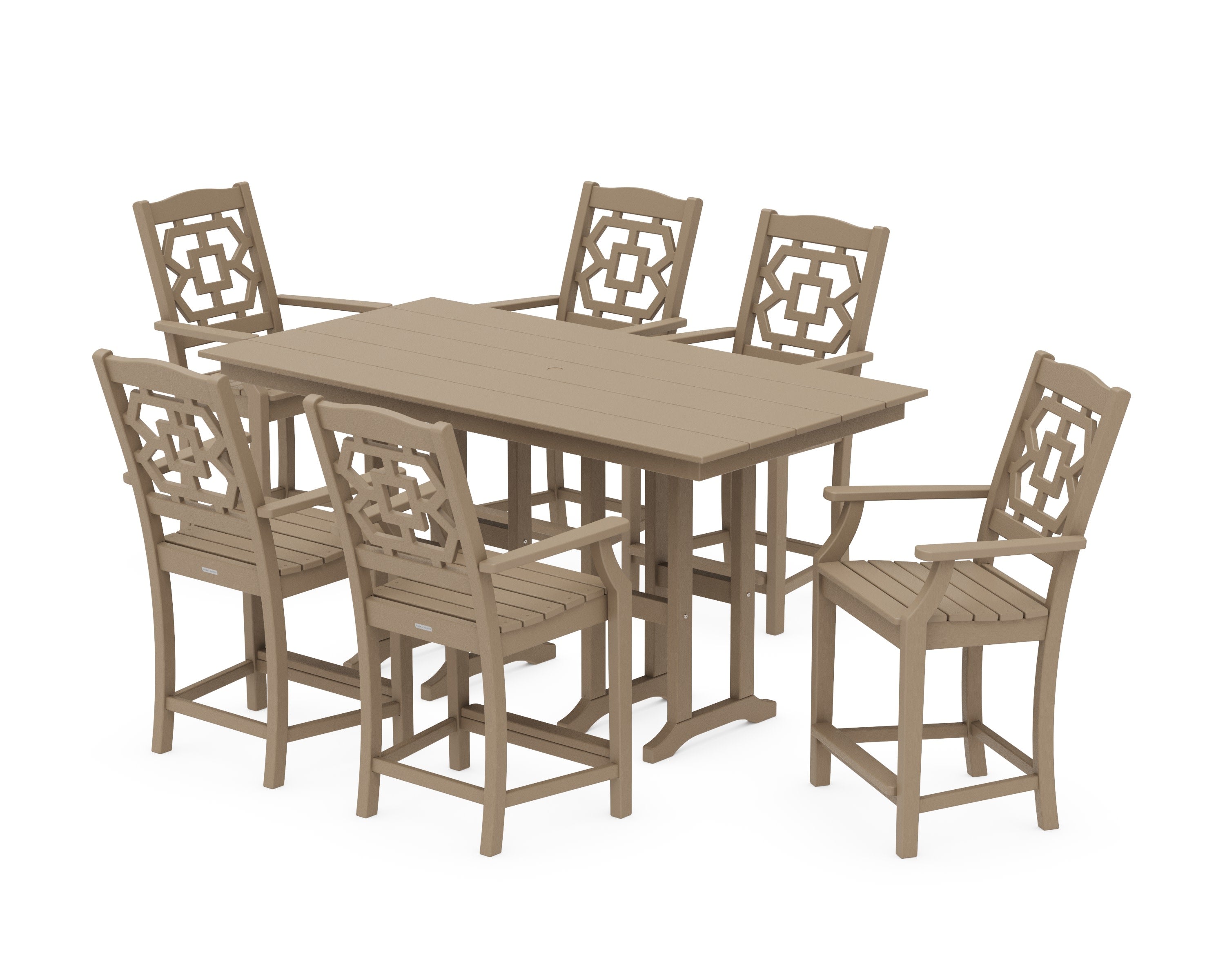 Chinoiserie Arm Chair 7-Piece Farmhouse Counter Set in Vintage Sahara