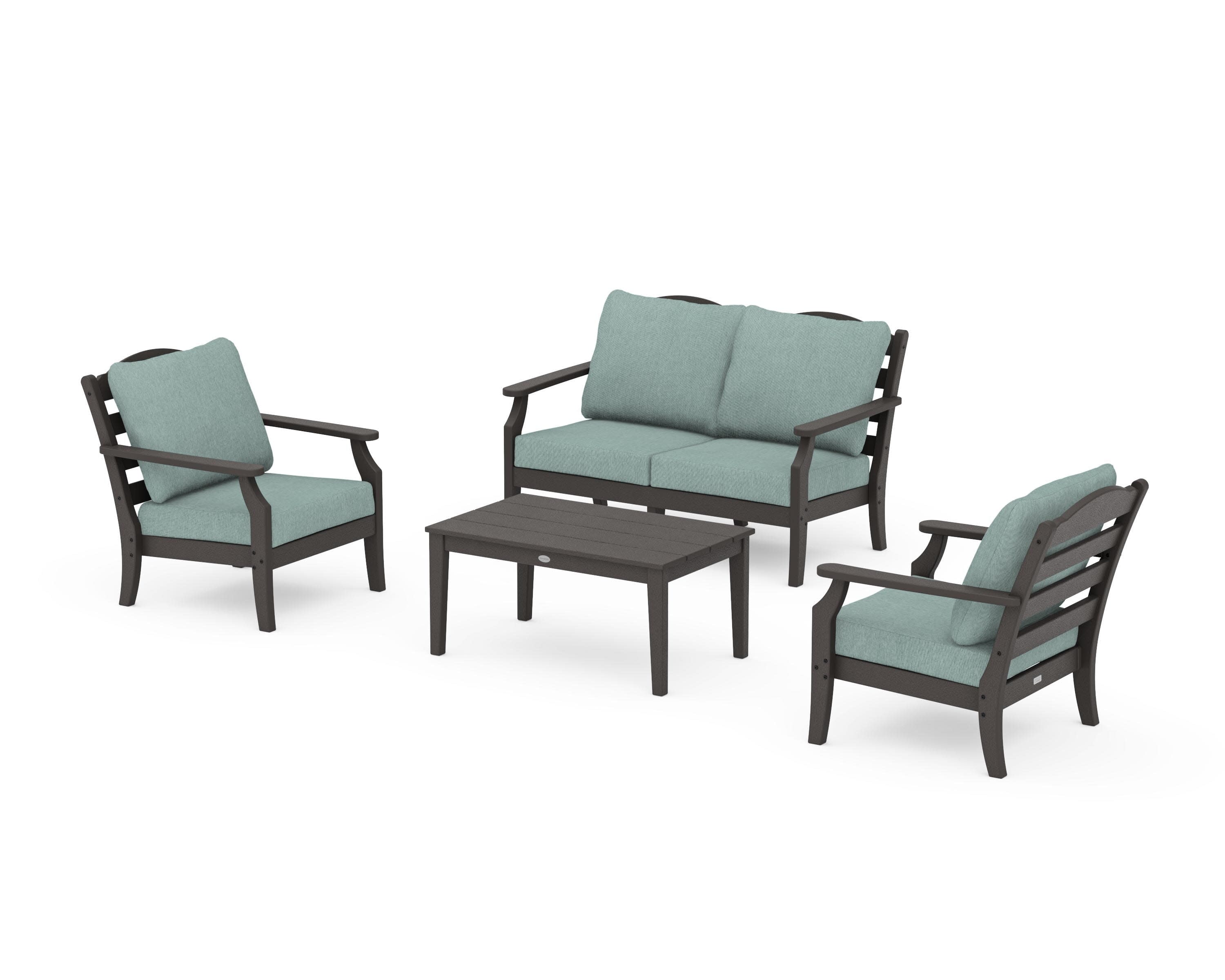 Savannah 4-Piece Deep Seating Set with Loveseat in Vintage Coffee / Glacier Spa
