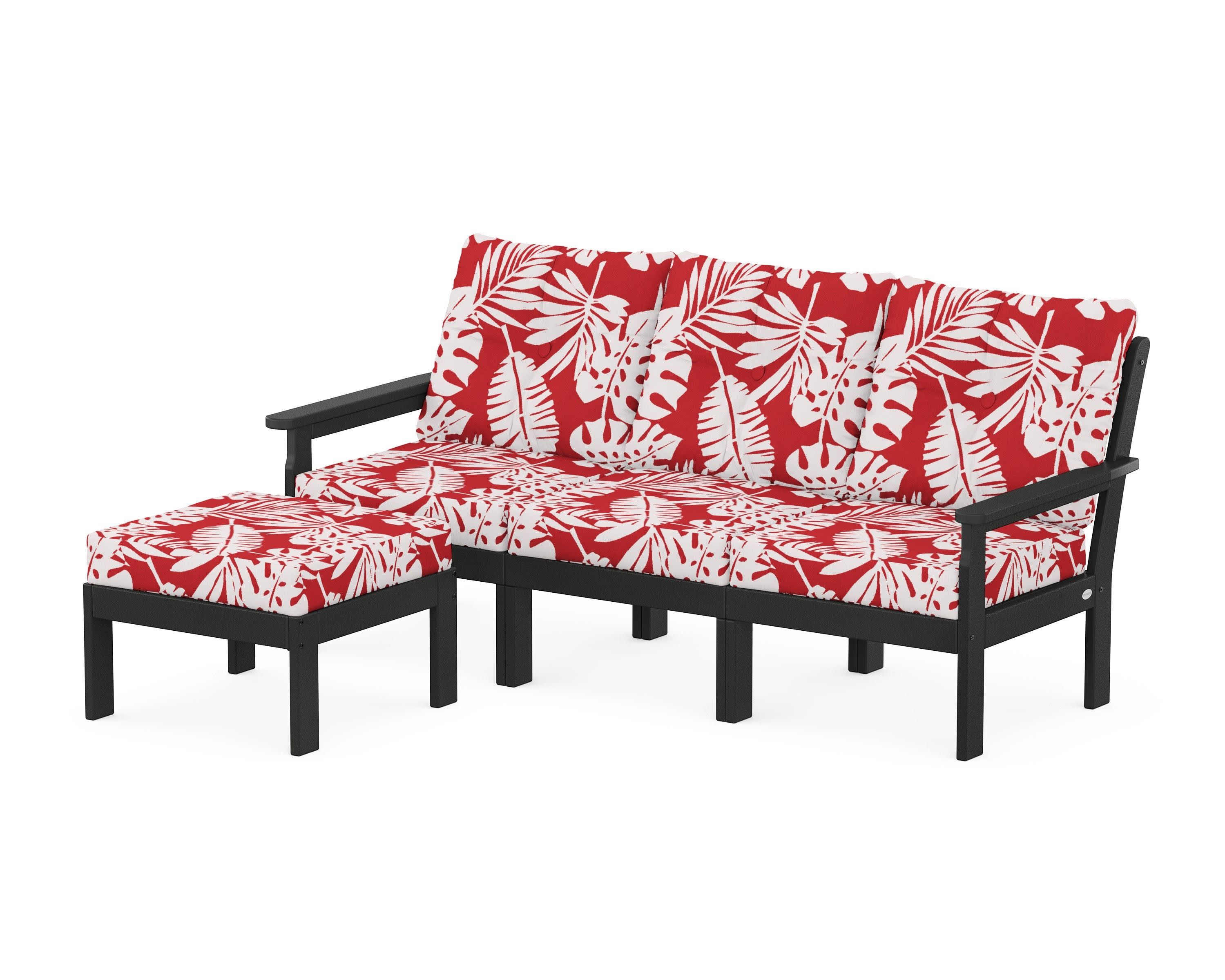 Vineyard 4-Piece Sectional with Ottoman in Black / Leaf Crimson