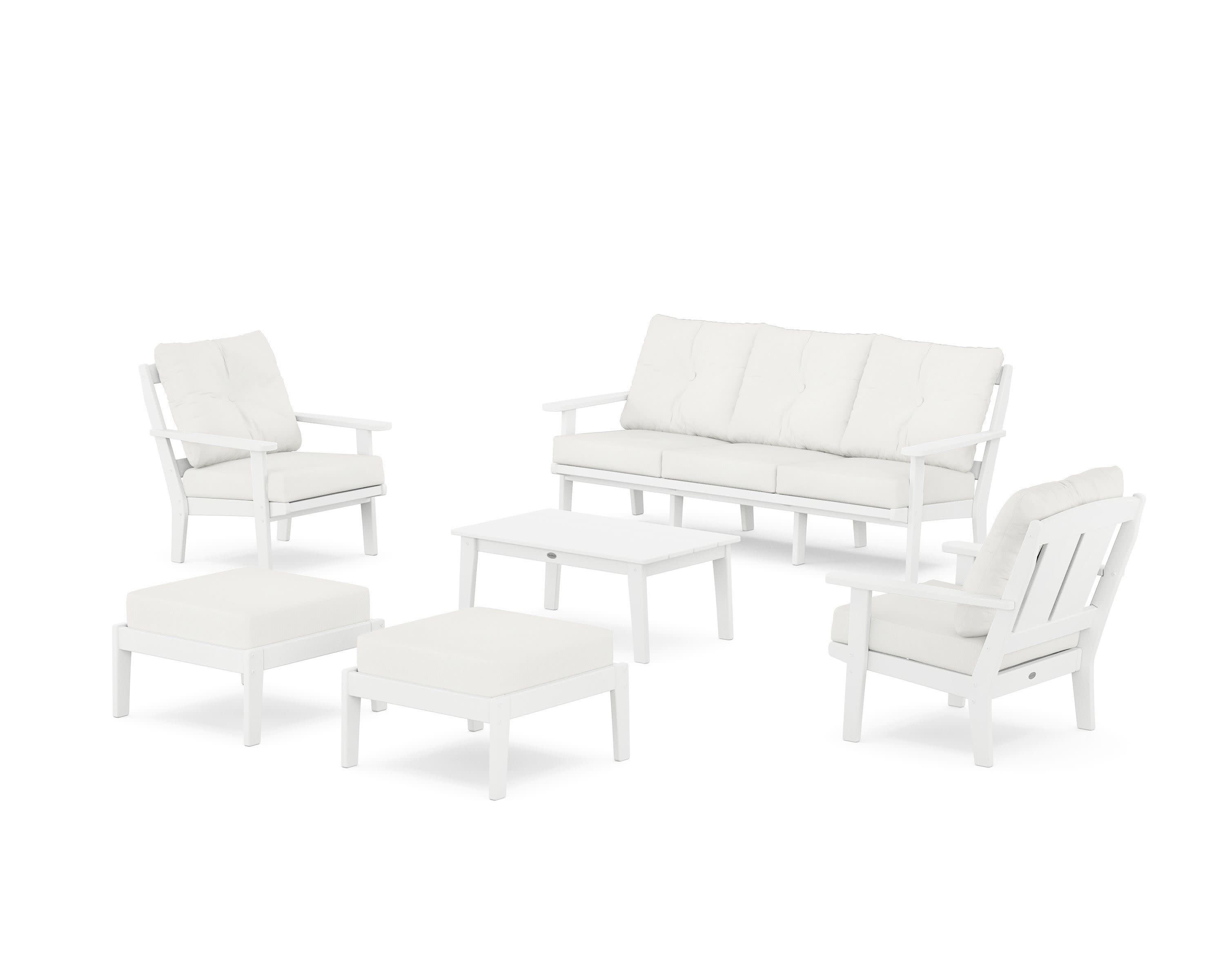 Mission 6-Piece Lounge Sofa Set in White / Natural Linen