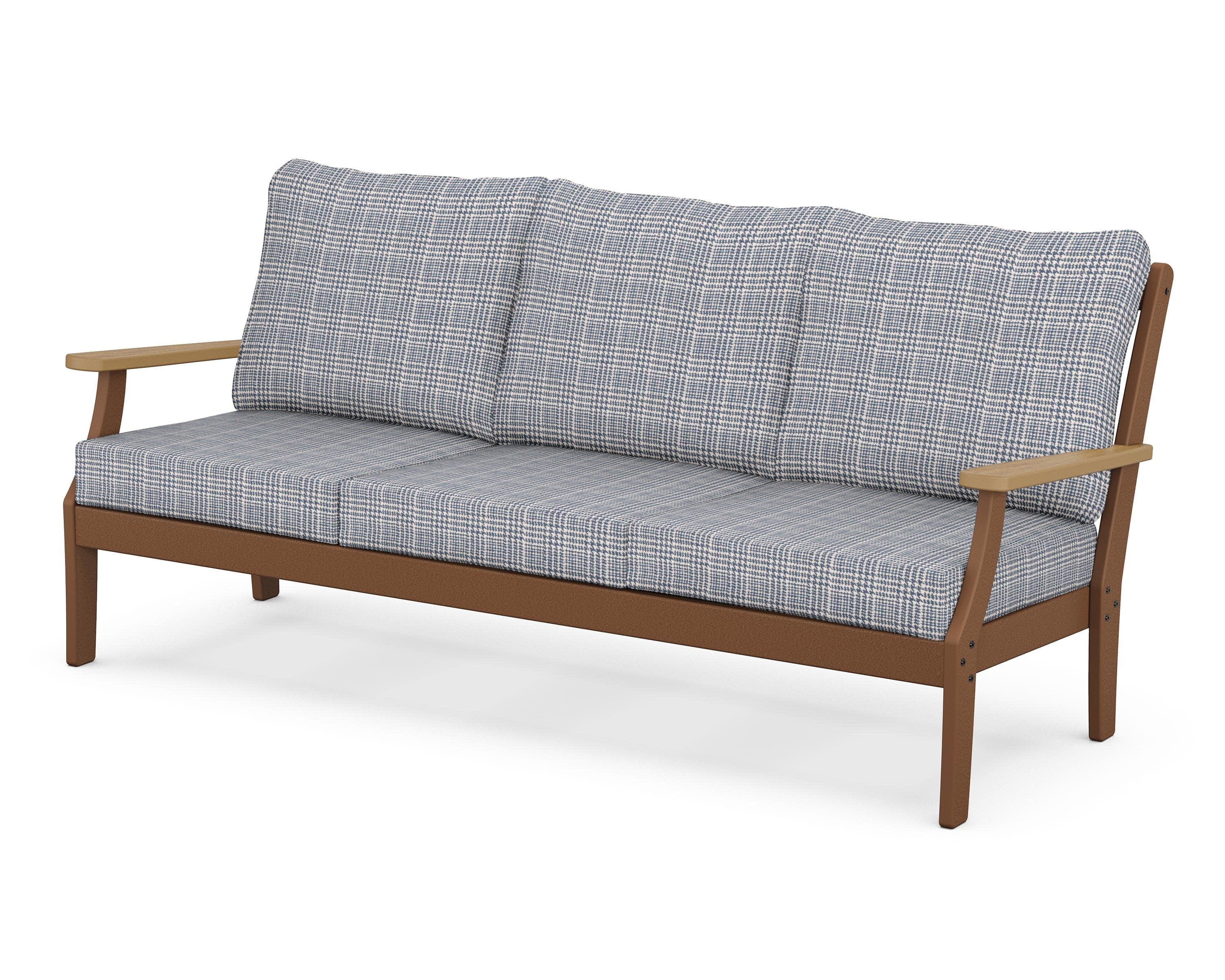 Braxton Deep Seating Sofa in Teak / Natural / Houndstooth Sky Blue