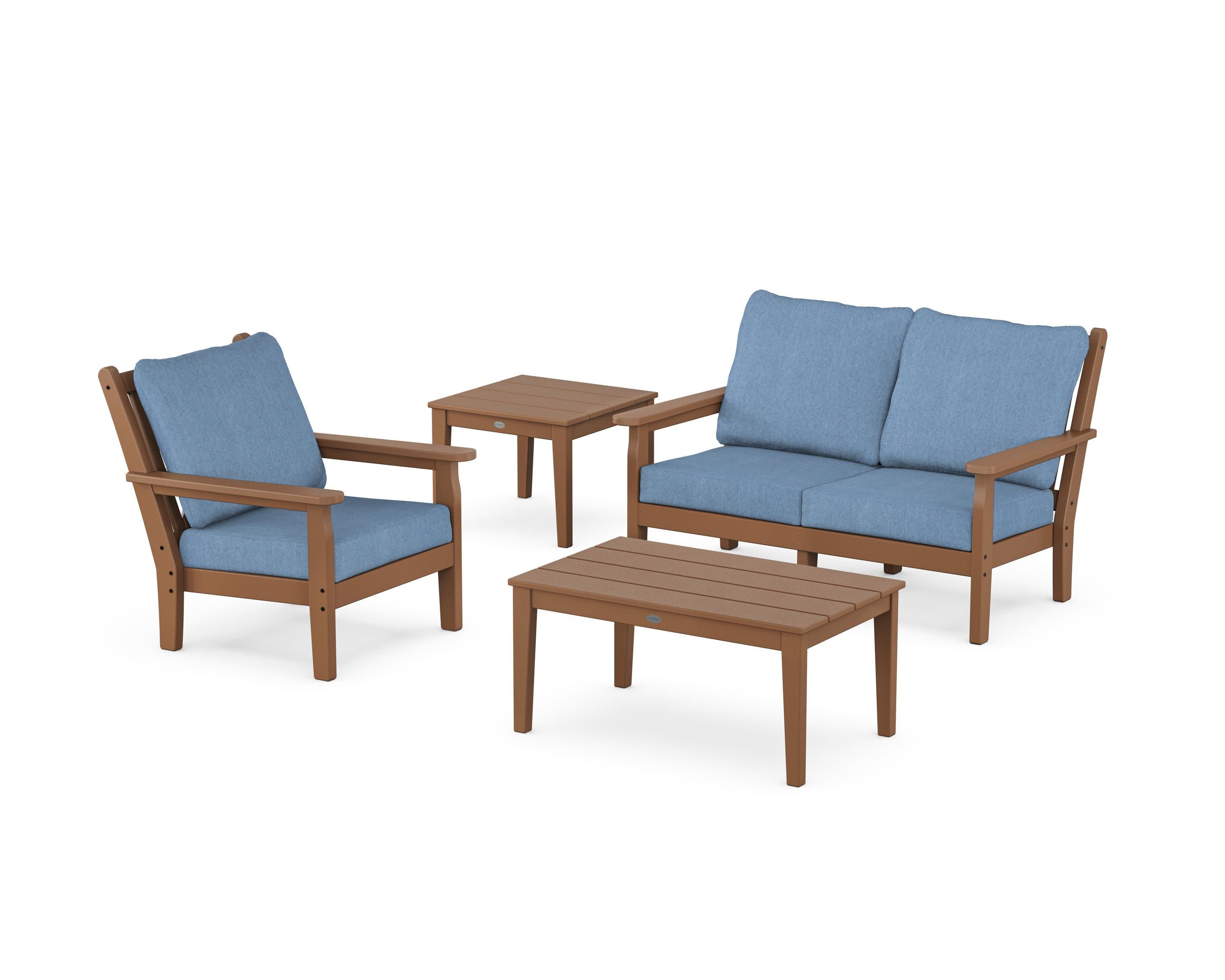 Chippendale 4-Piece Deep Seating Set in Teak / Sky Blue