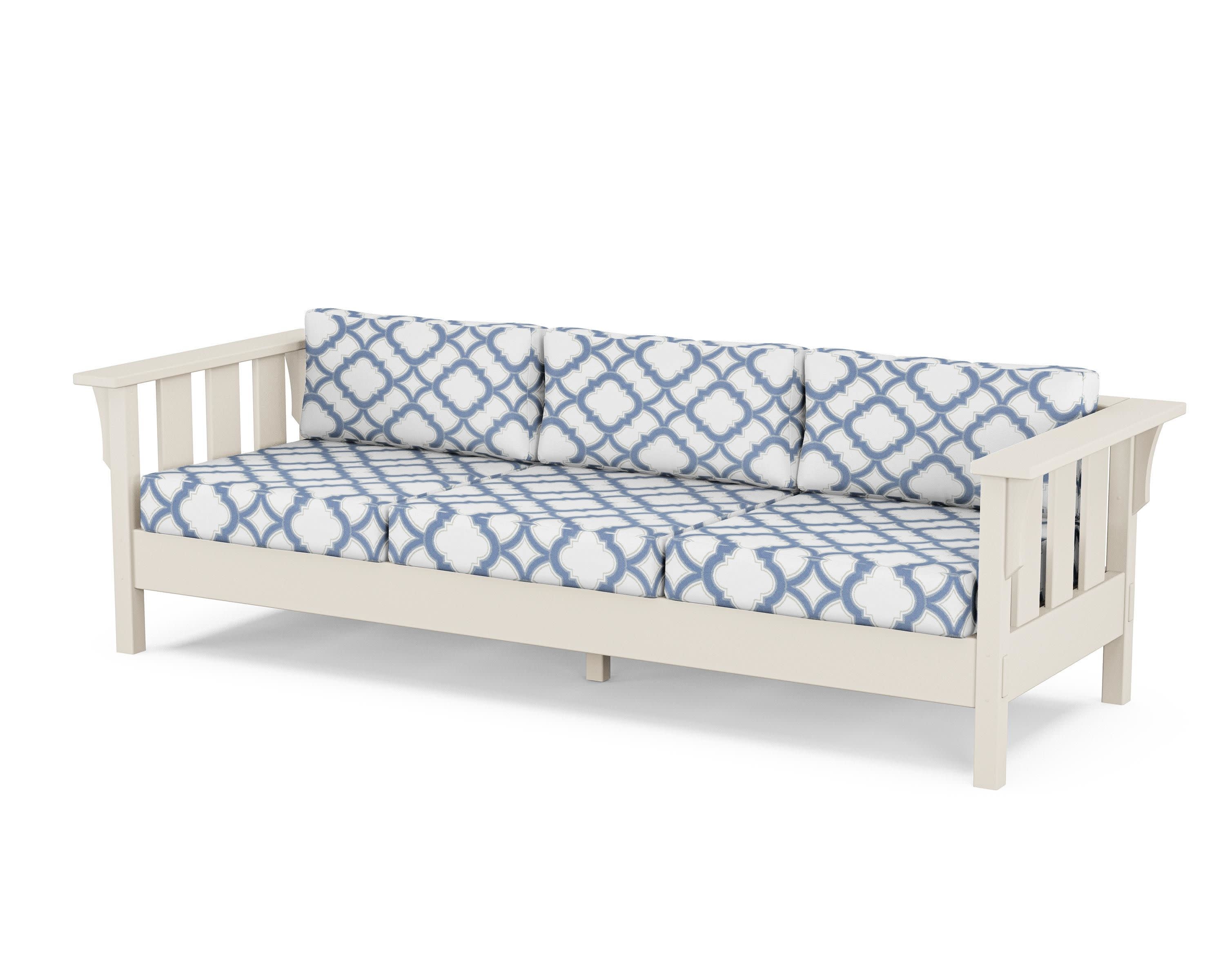 Acadia Deep Seating Sofa in Sand / Trellis Sky Blue