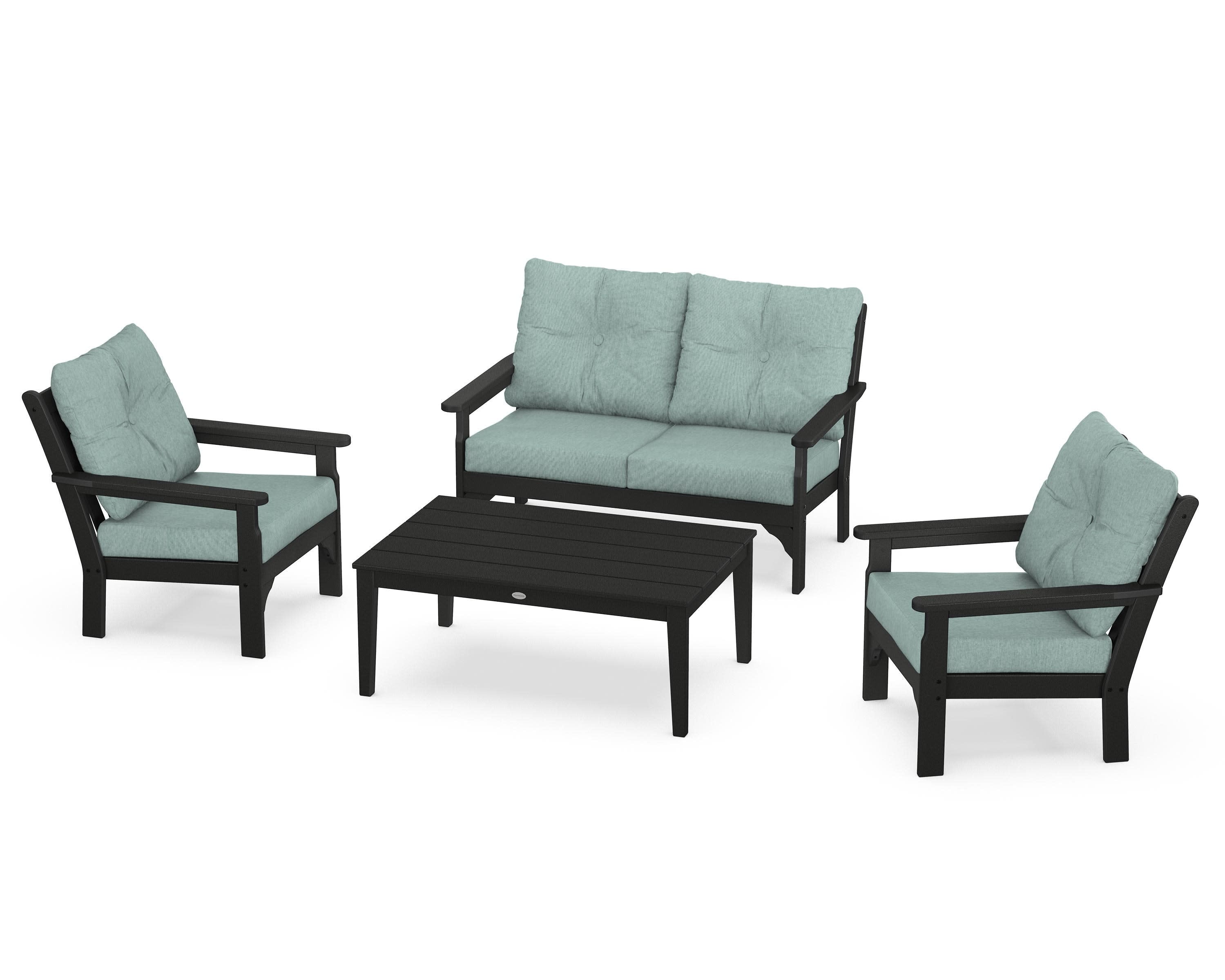 Vineyard 4-Piece Deep Seating Set in Black / Glacier Spa