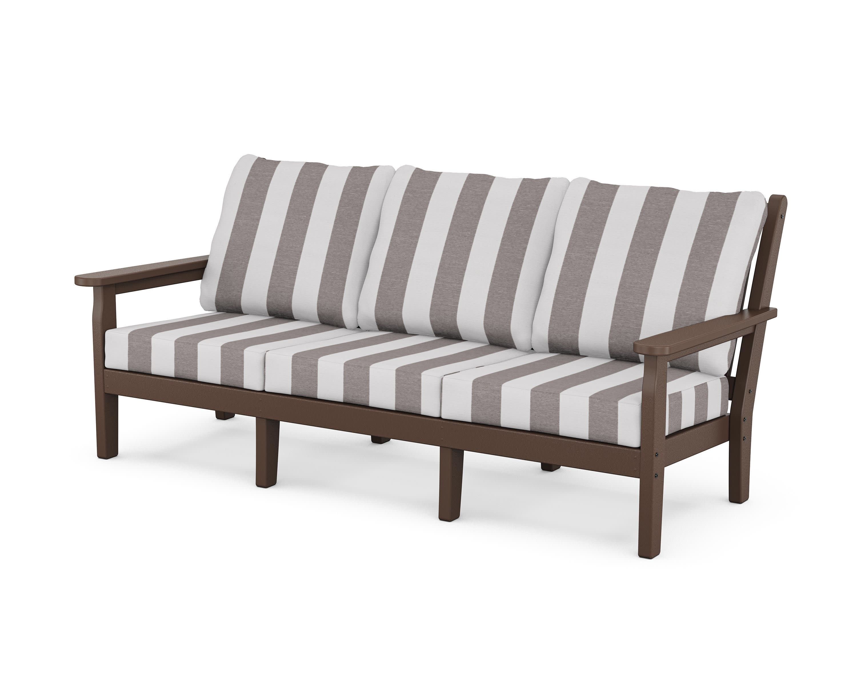 Chippendale Deep Seating Sofa in Mahogany / Cabana Stripe Grey Mist