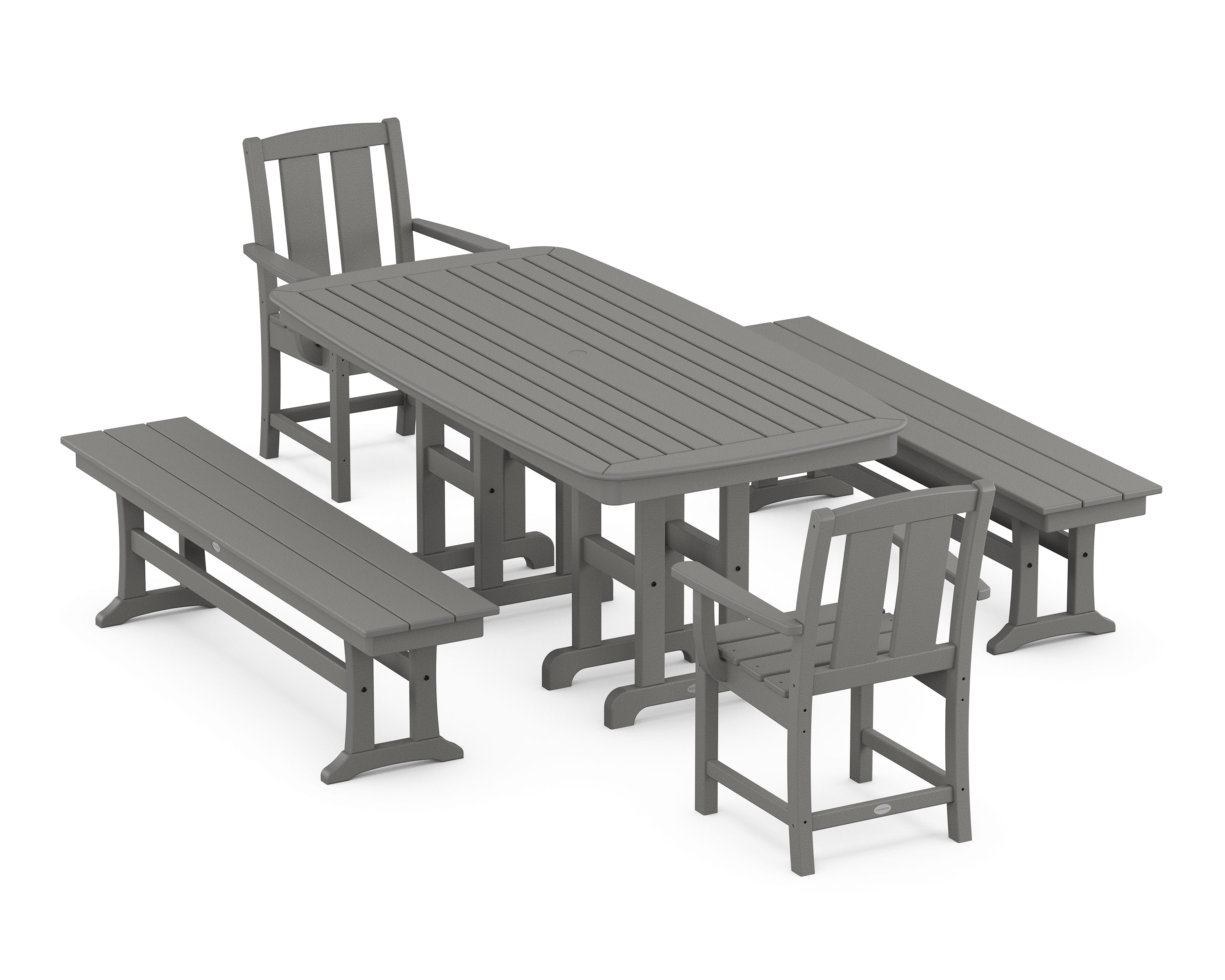 Mission 5-Piece Dining Set with Benches in Slate Grey