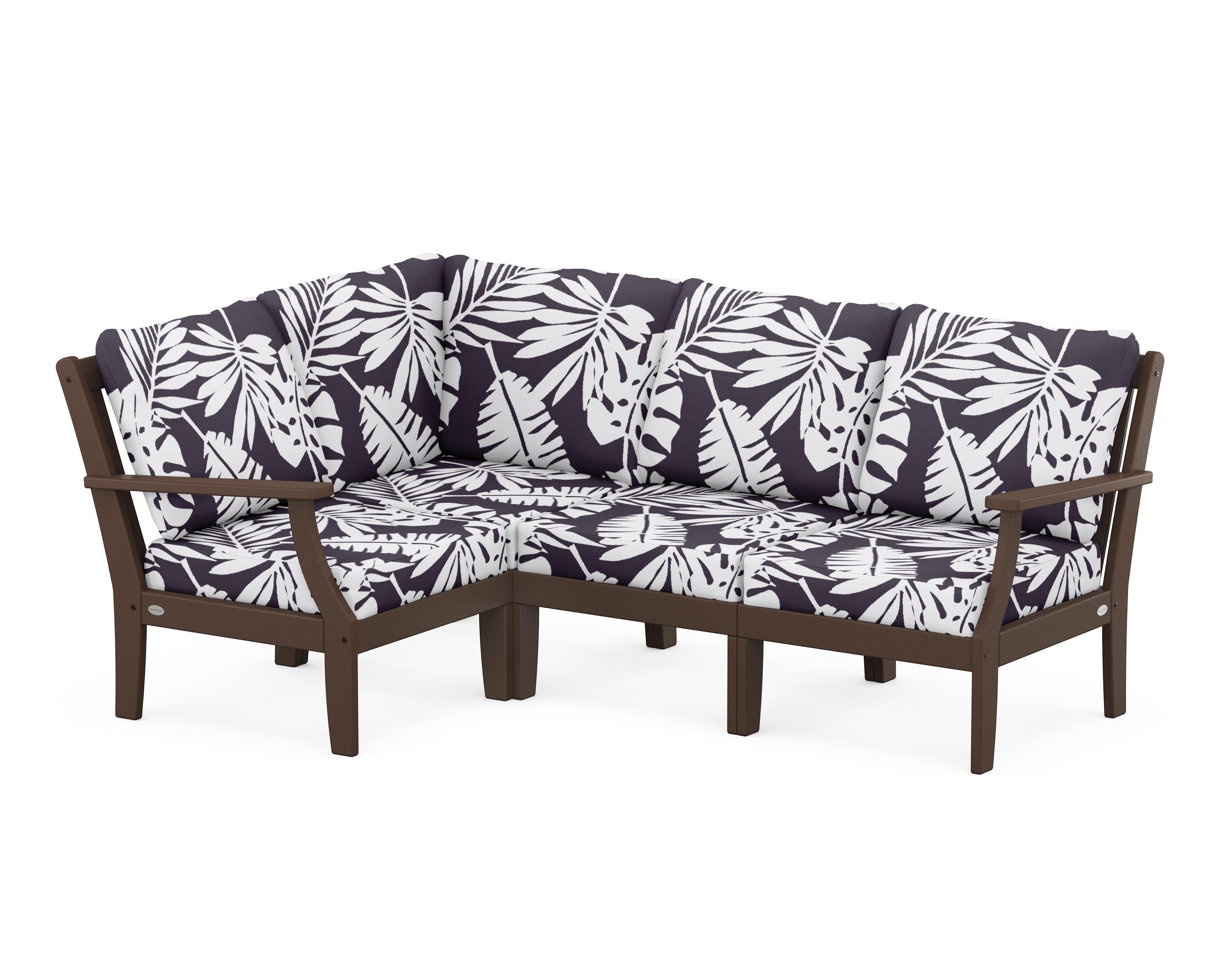 Braxton Modular 4-Piece Deep Seating Set in Mahogany / Leaf Navy