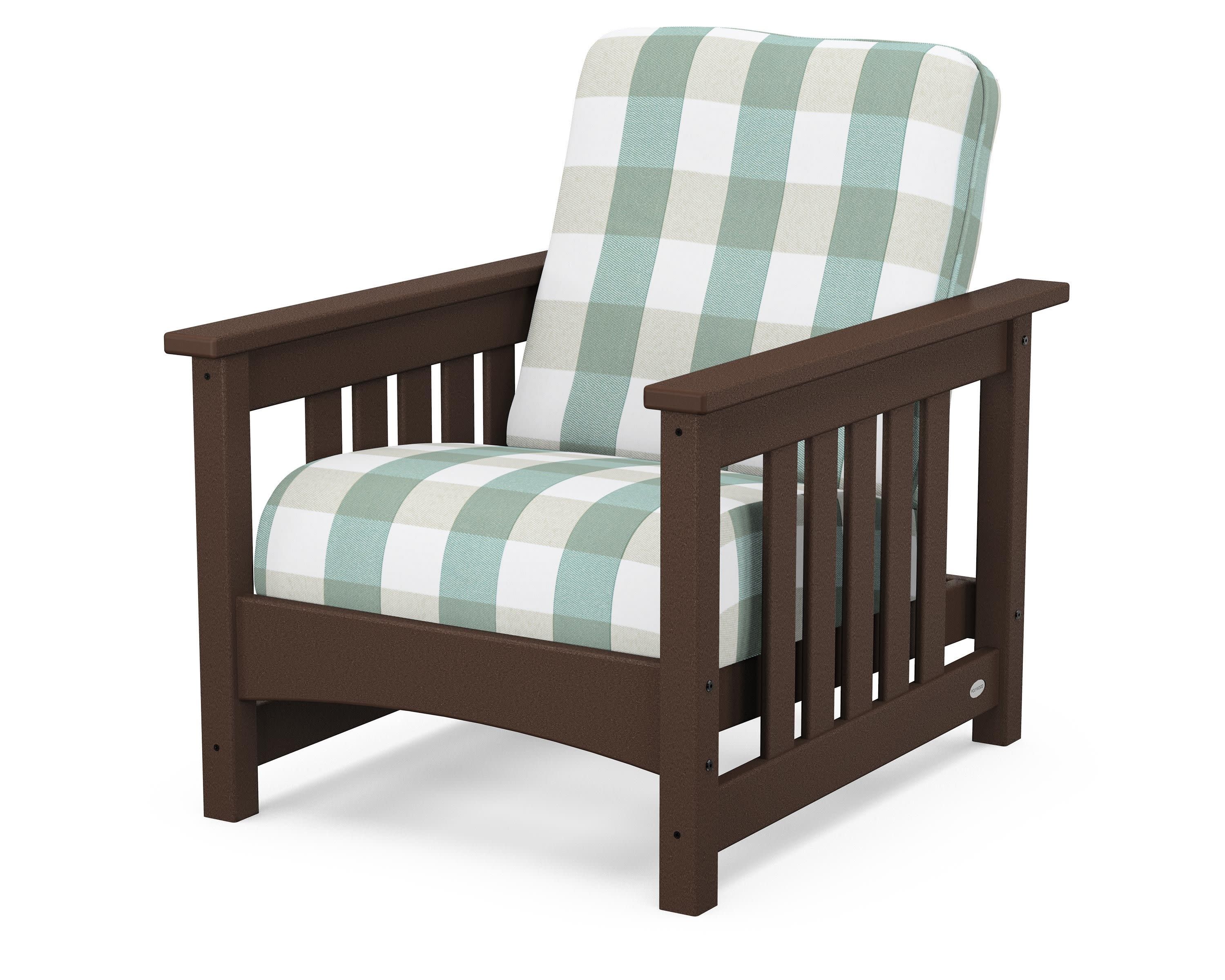 Club Mission Chair in Mahogany / Buffalo Plaid Glacier Spa
