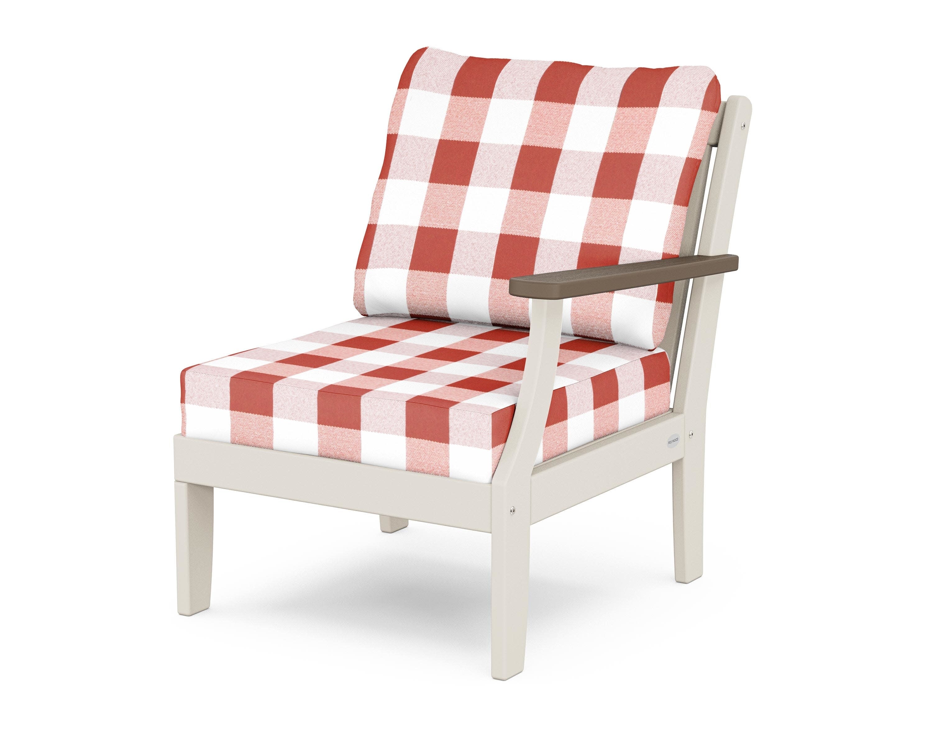 Braxton Modular Right Arm Chair in Sand / Kona / Buffalo Plaid Crimson